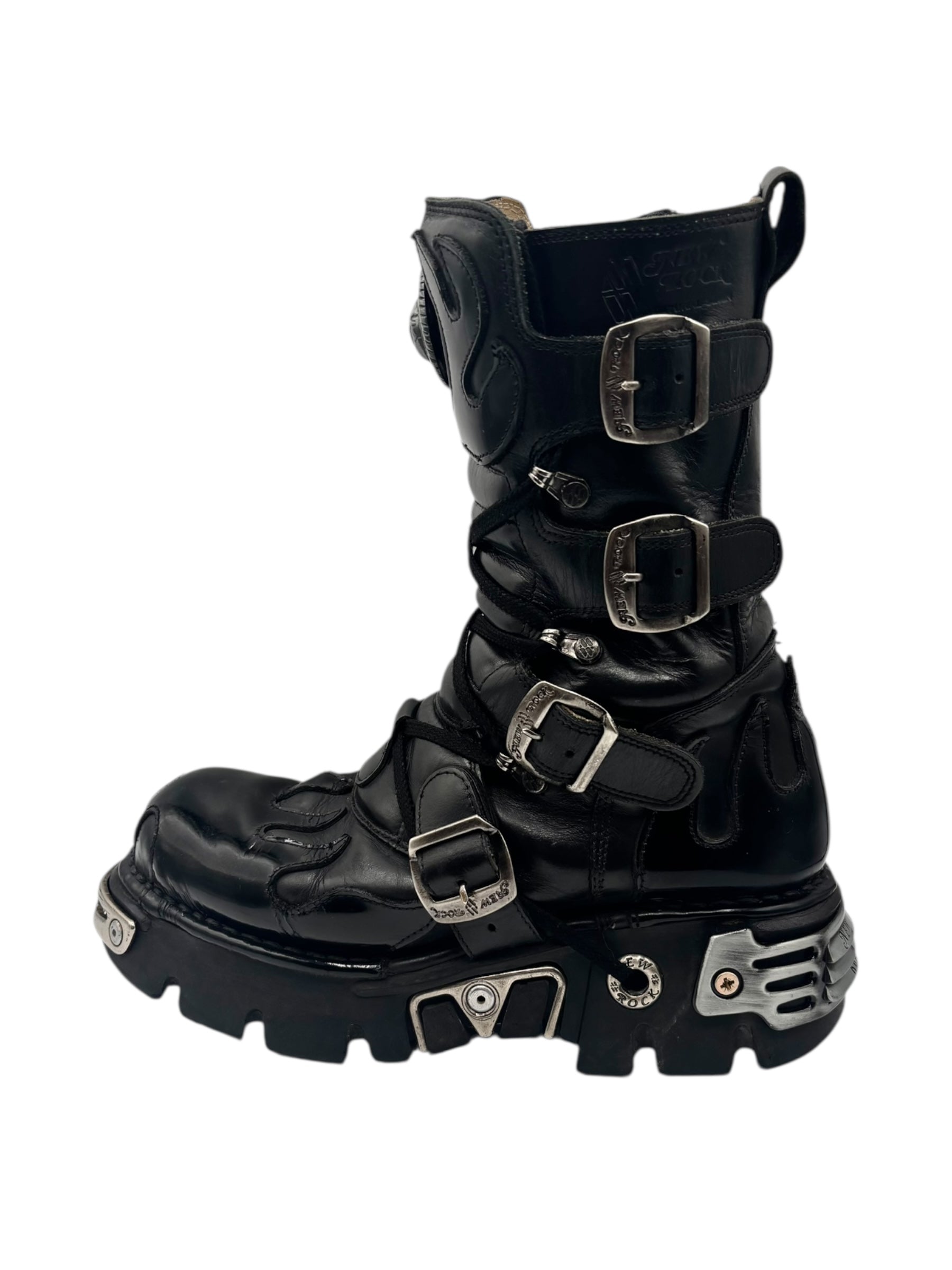 Vintage New Rock mid-calf black flame reactor boots size 40