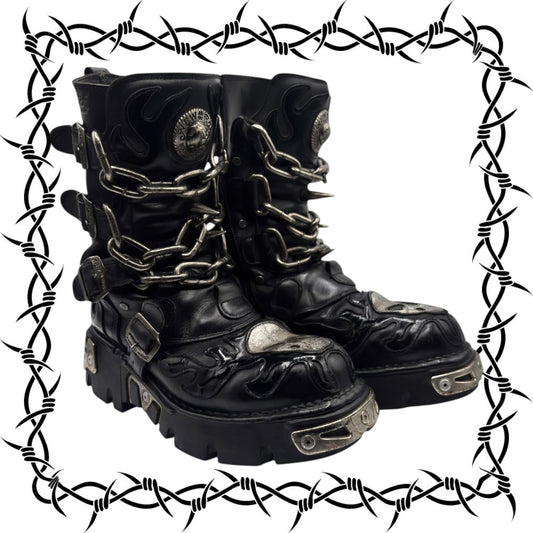 Vintage New Rock chained skull leather boots