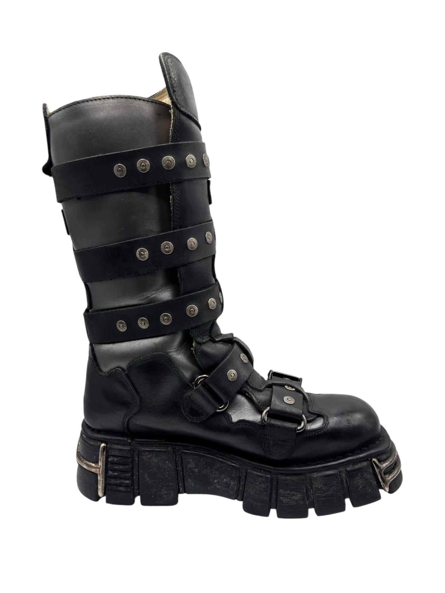 Vintage New Rock knee high studded platform boots size 43