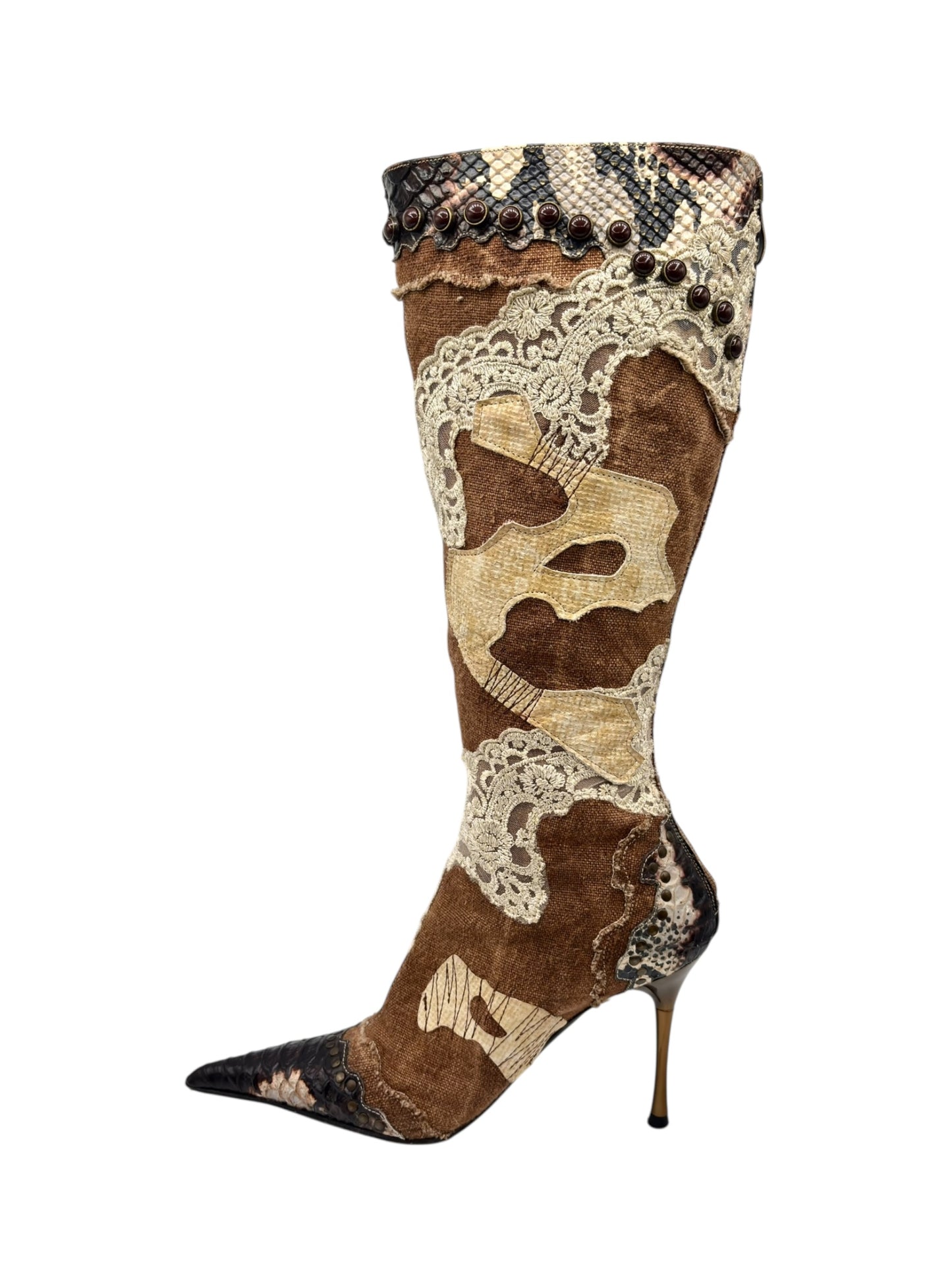 Vintage El Dantes knee high patterned boots size 37