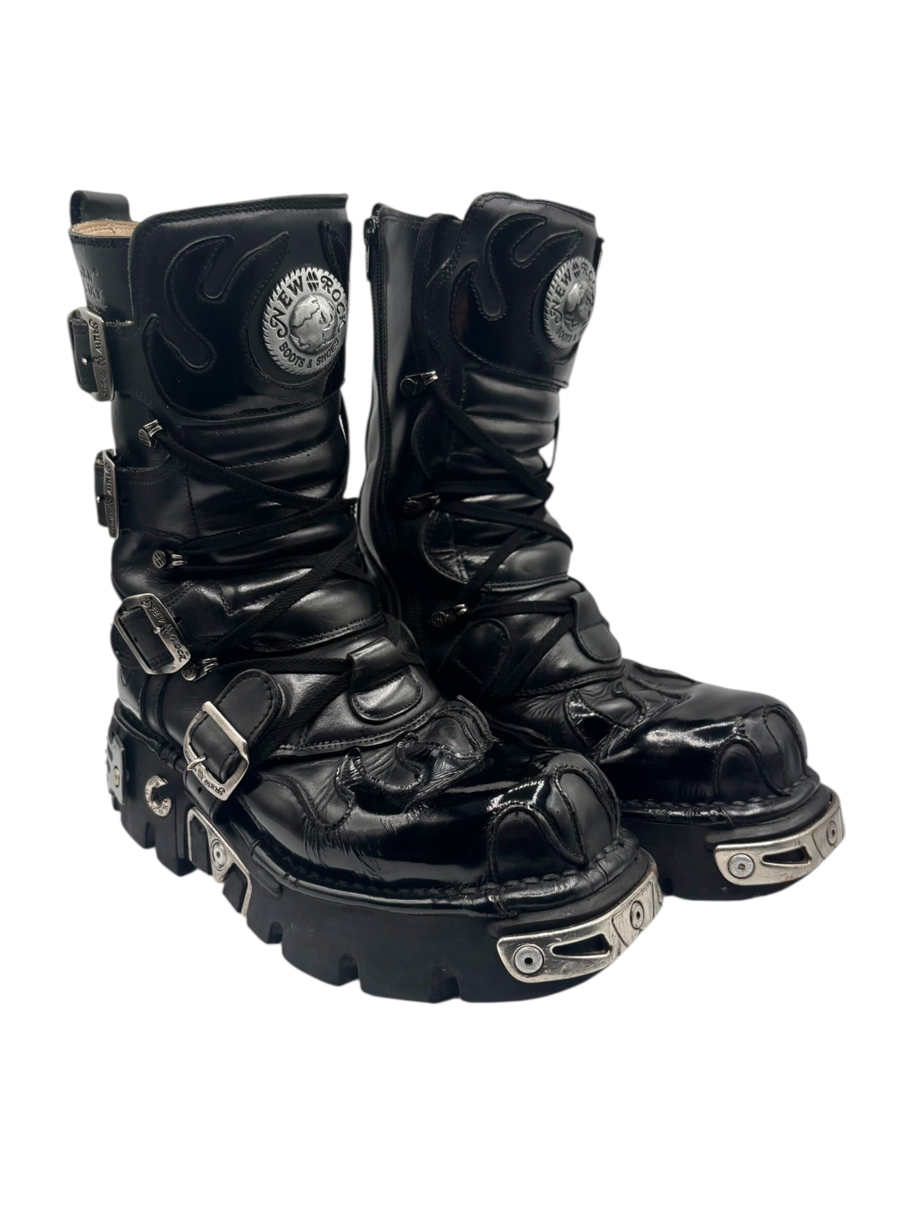 Vintage New Rock mid-calf black flame reactor boots size 40