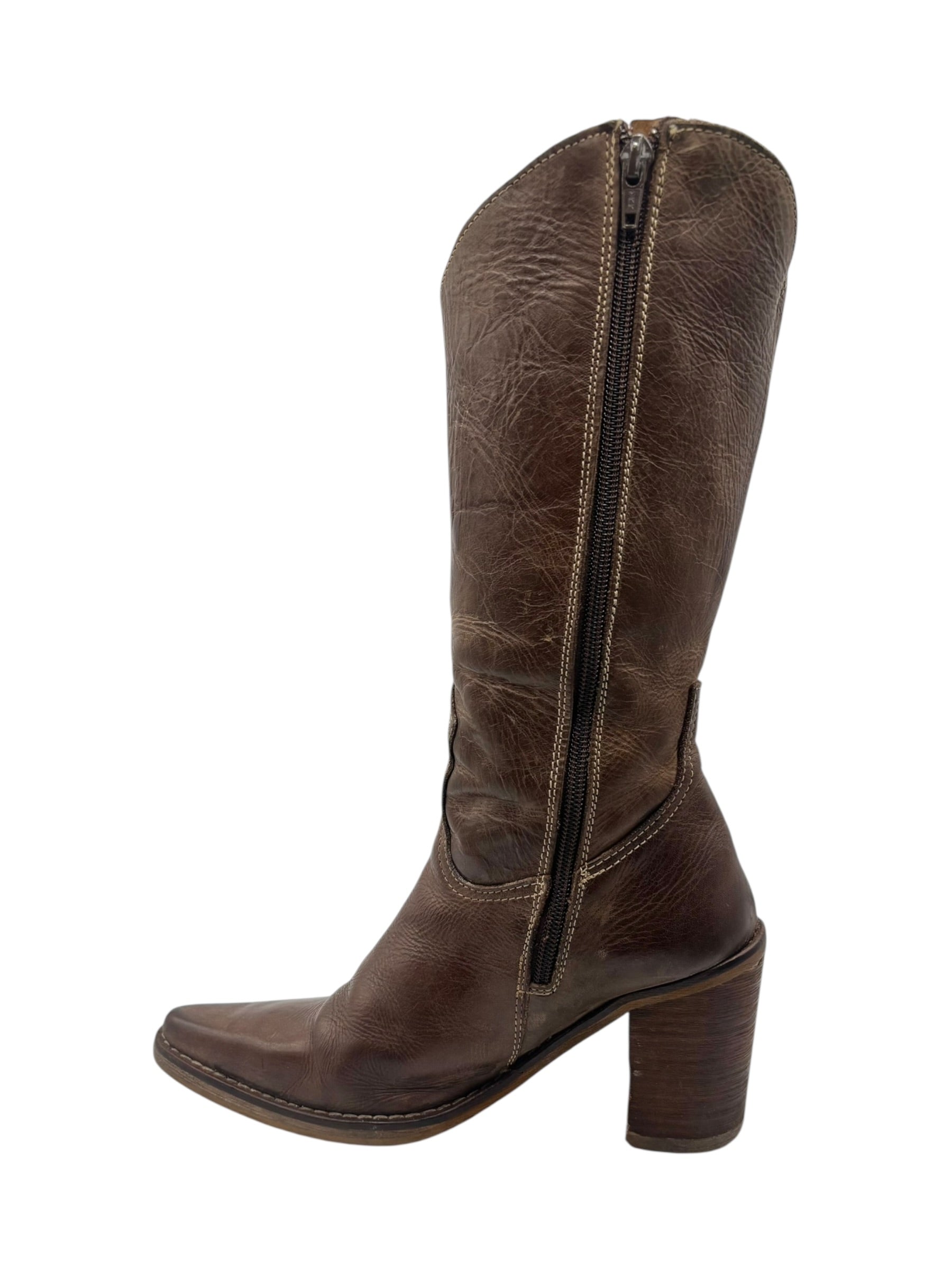 Vintage Destroy brown pointy leather boots size 36