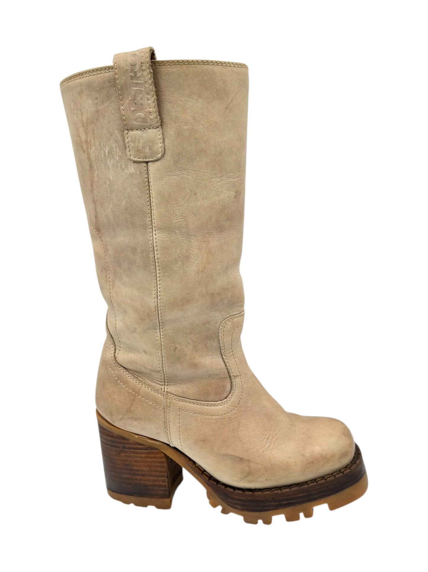 Beautiful vintage 90s Destroy ankle beige block platform boots size 36