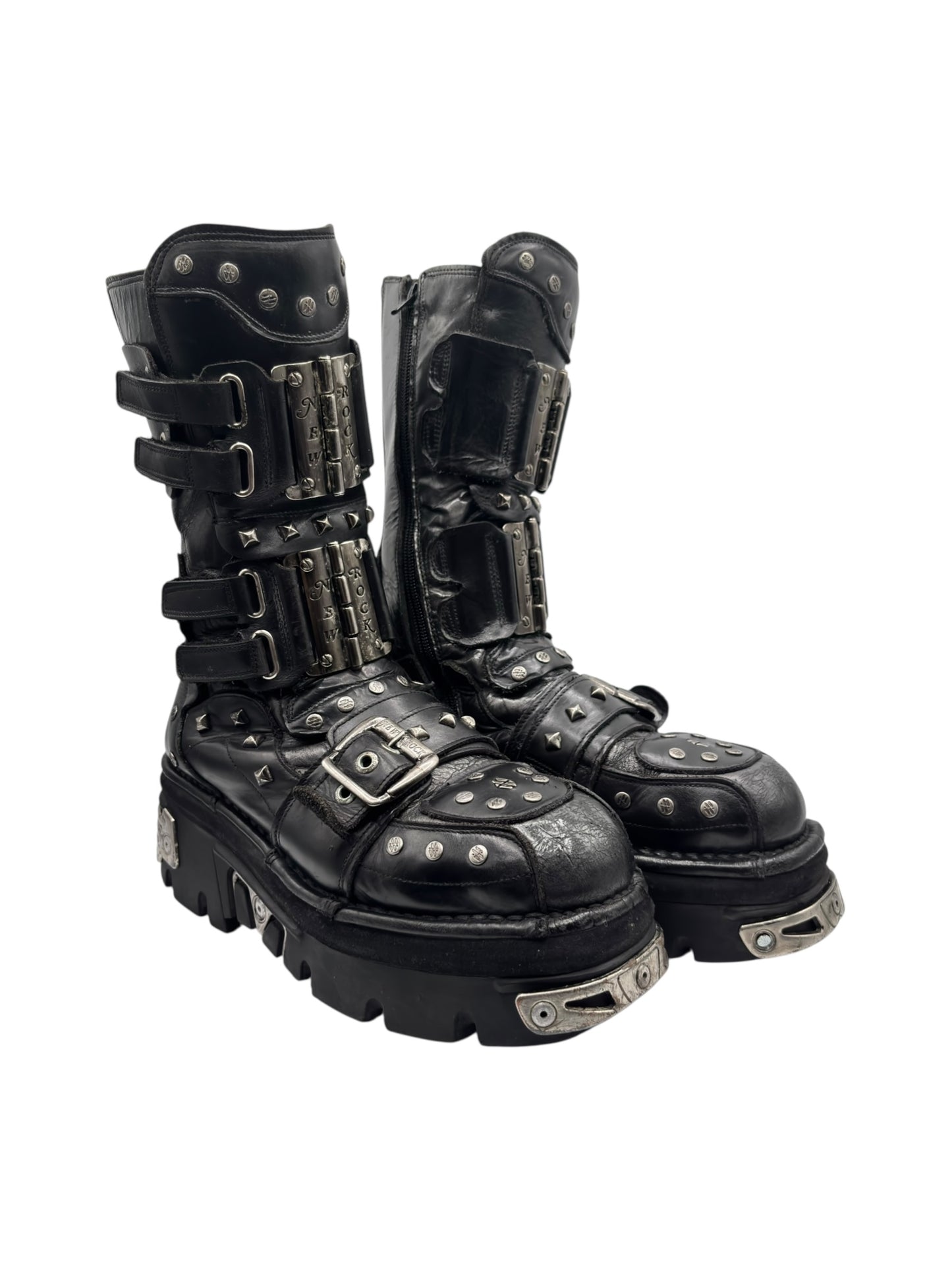 Vintage New Rock studded platform leather boots