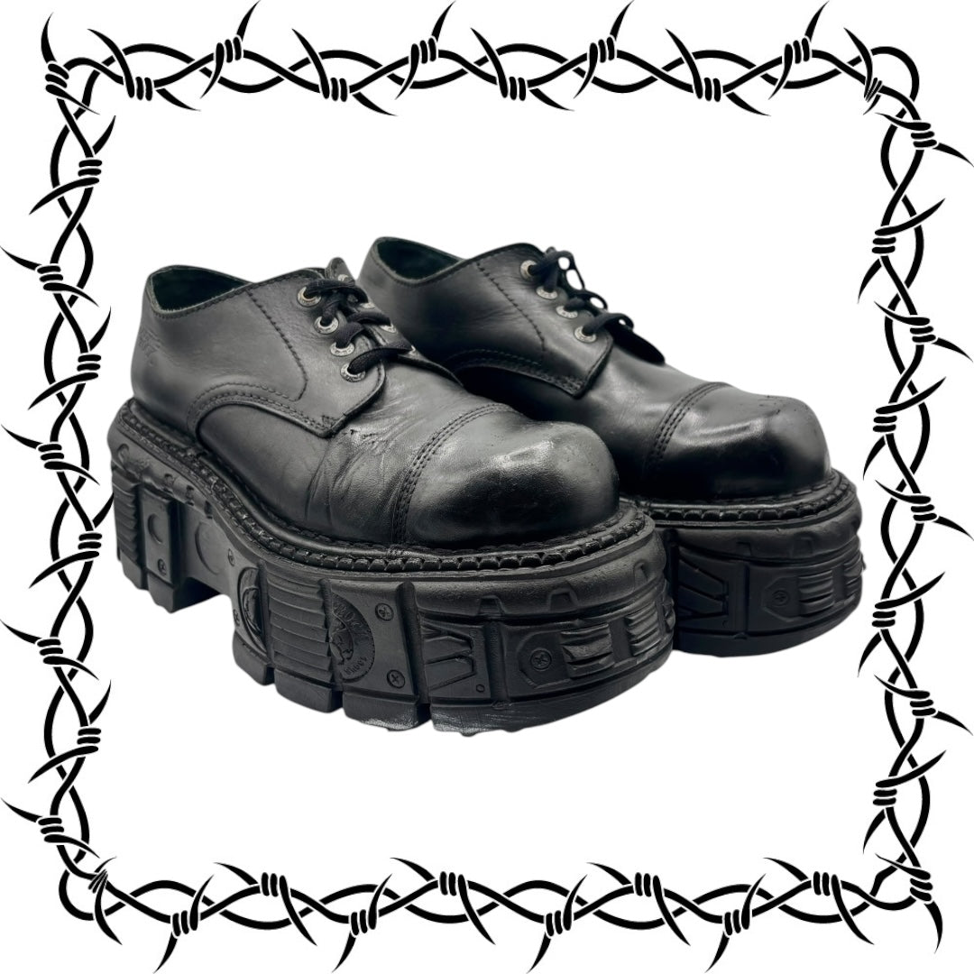 Vintage New Rock techno leather platform boots size 43