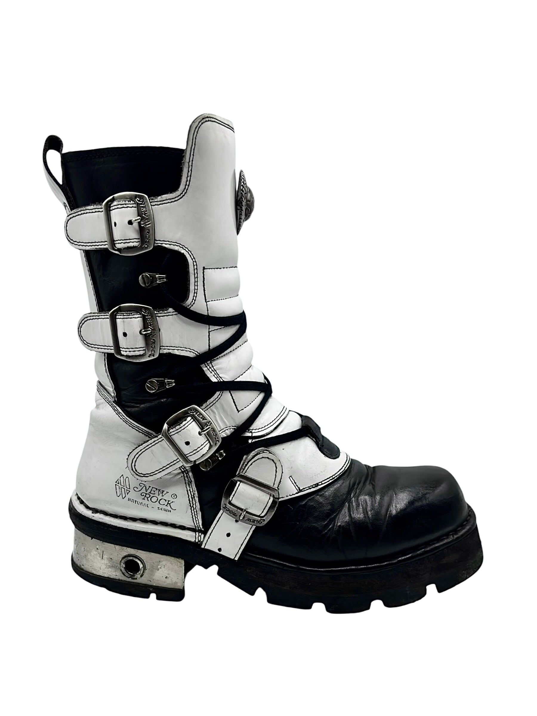 Vintage New Rock white black boots size 42