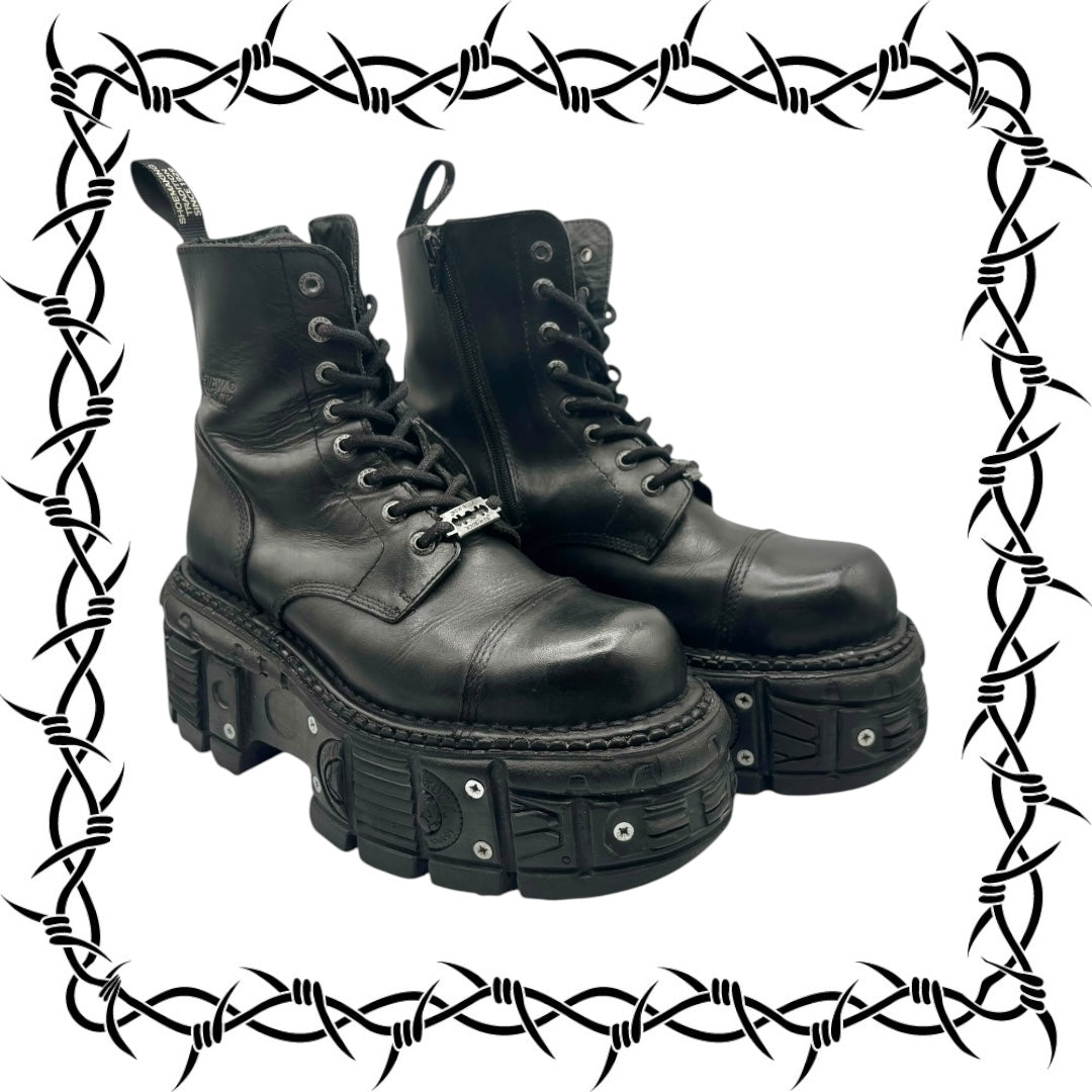 Vintage New Rock techno leather platform boots size 42