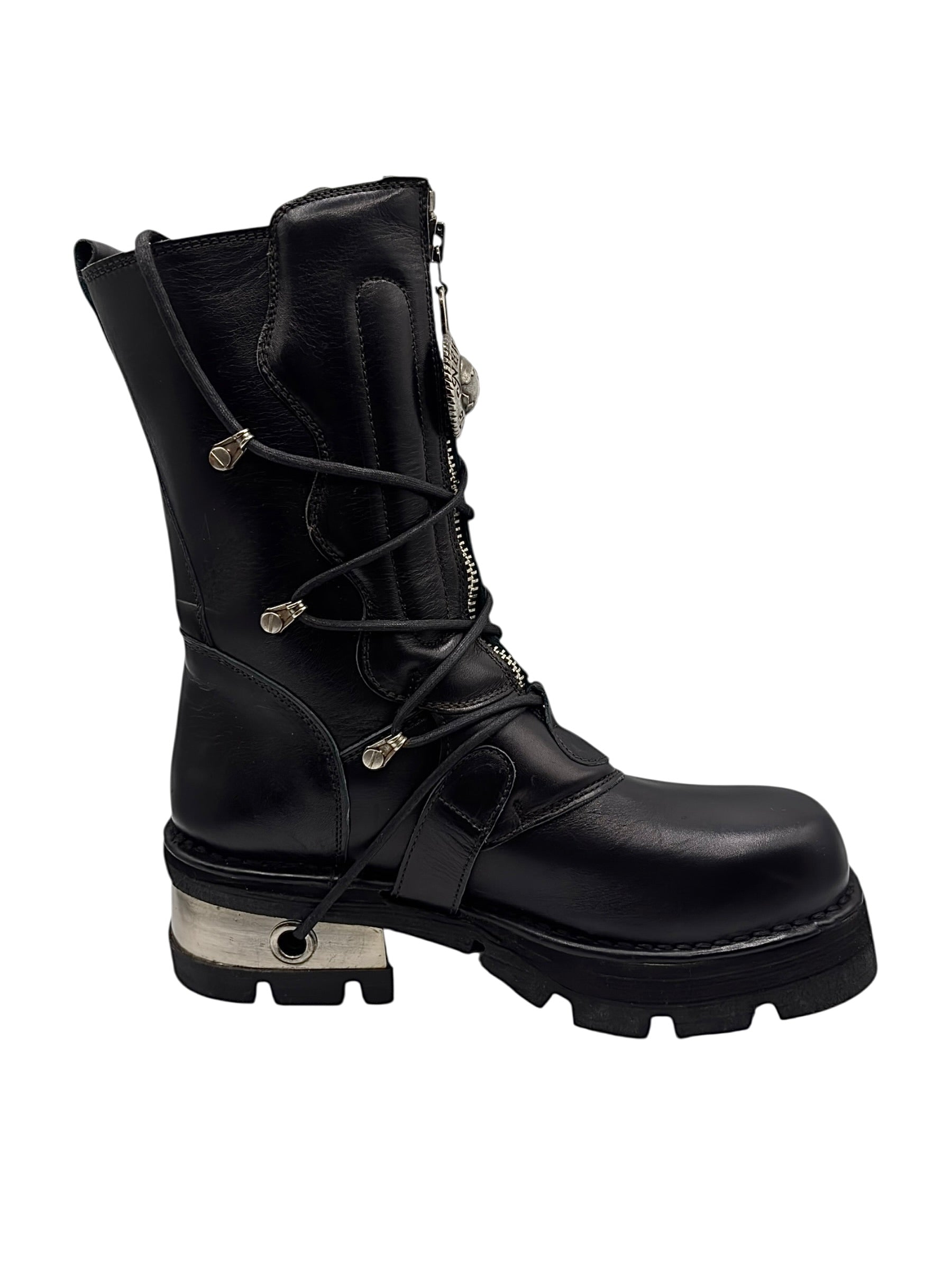 Vintage New Rock buckled raised-heel mid-calf leather boots size 41