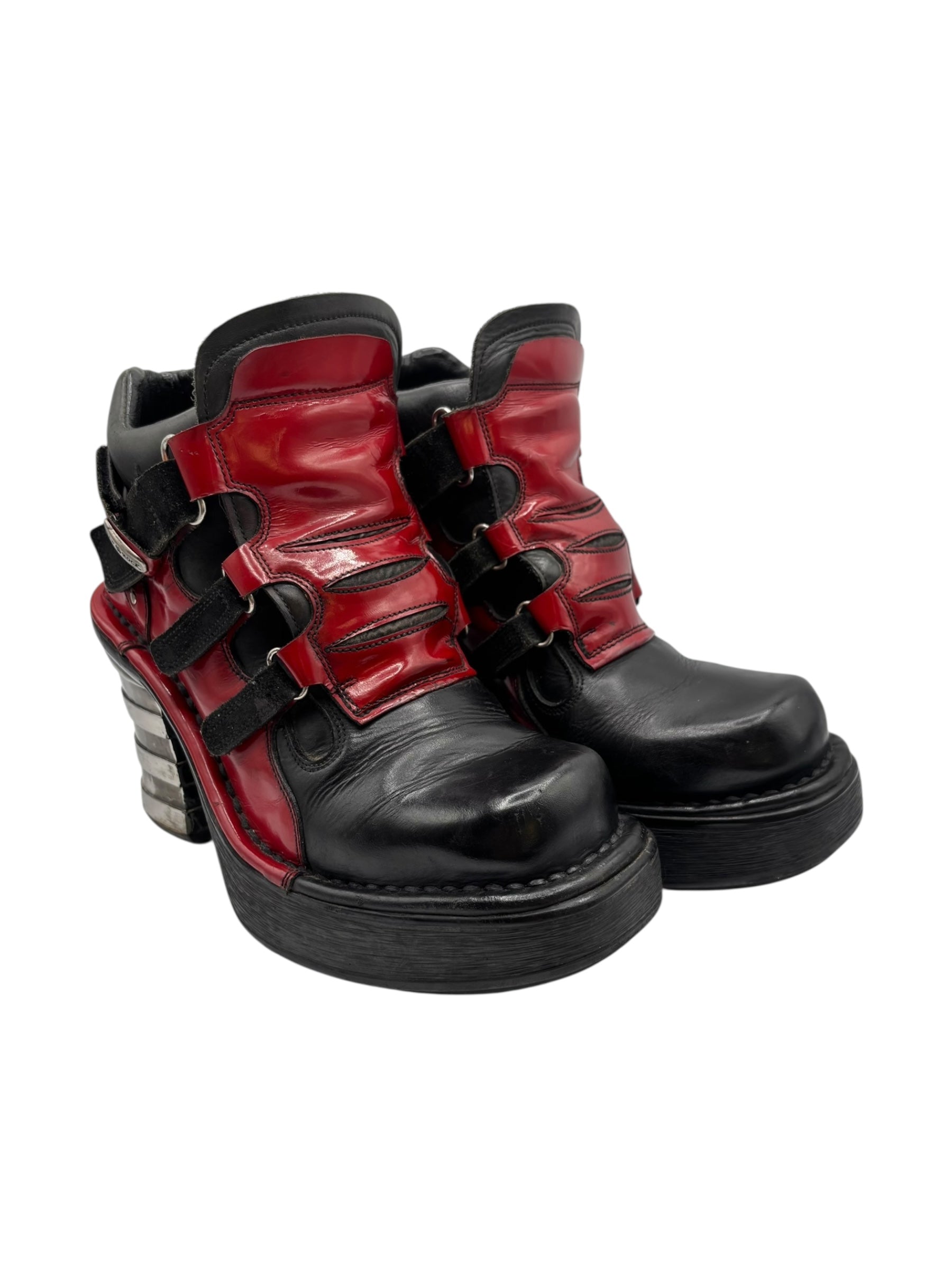 Vintage New Rock black and red leather heels size 37