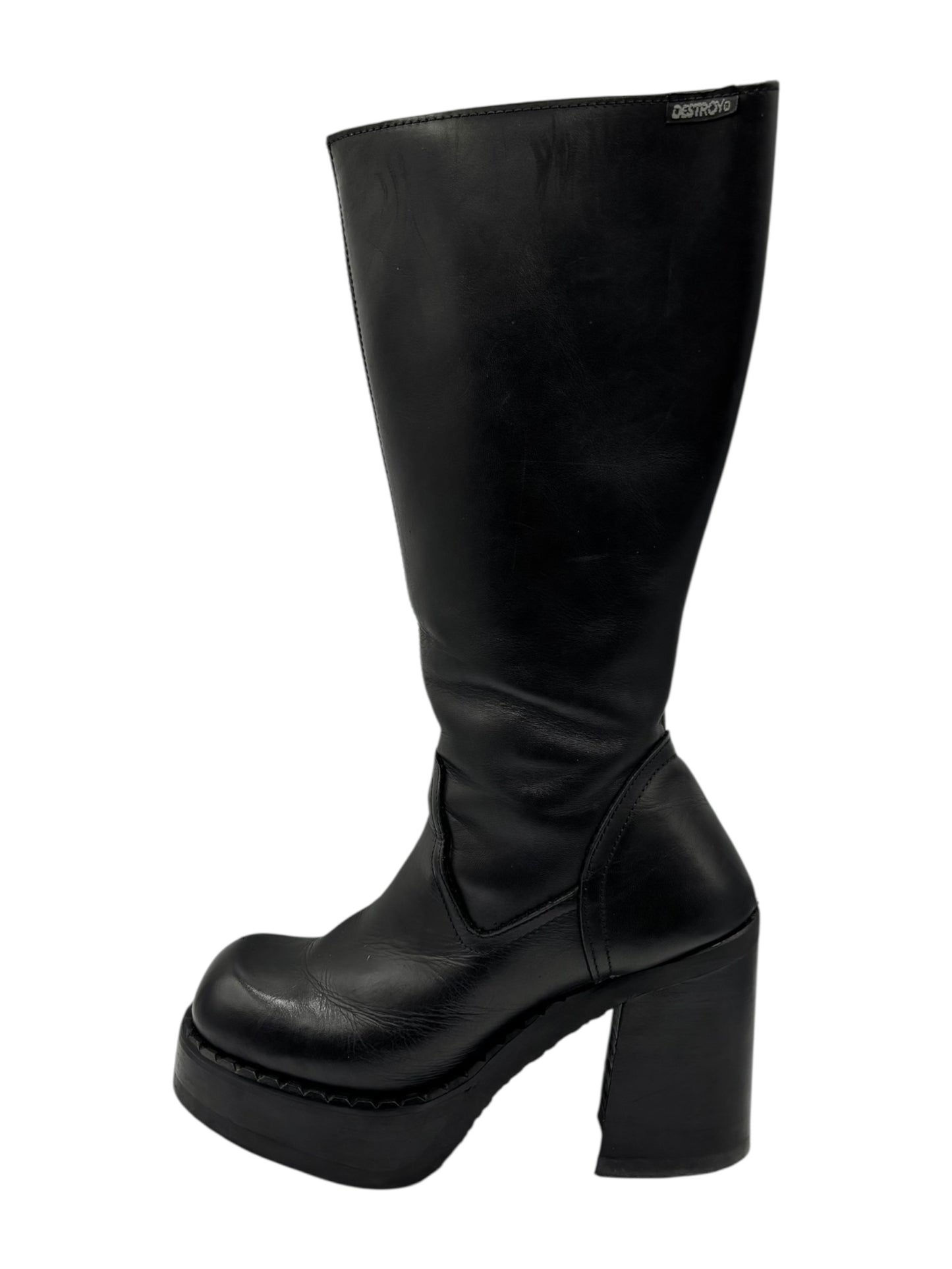 Beautiful vintage 90s Destroy knee high black block platform boots size 38