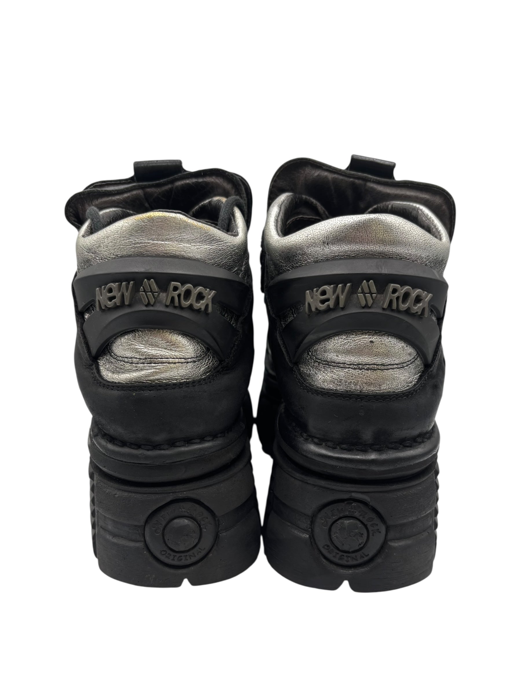 Rare vintage New Rock black patterned M-106B platform boots size 46