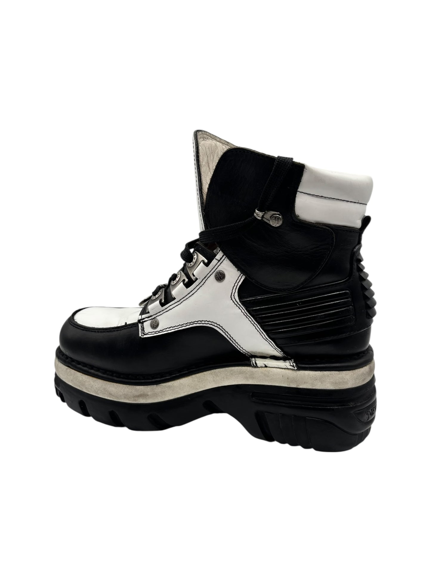 Vintage New Rock black and white leather platform boots