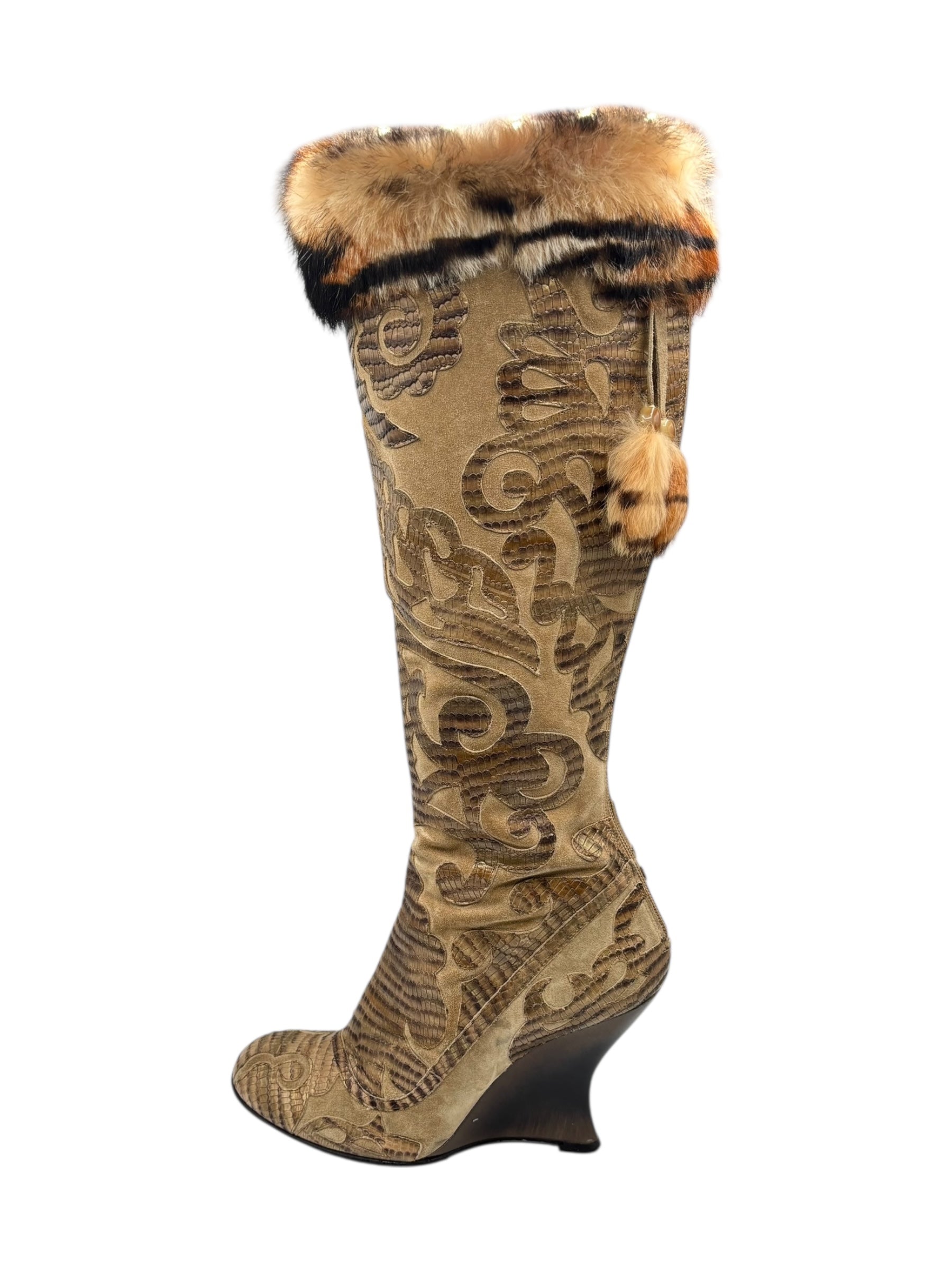 Beautiful vintage El Dantes golden brown fur leather boots size 40