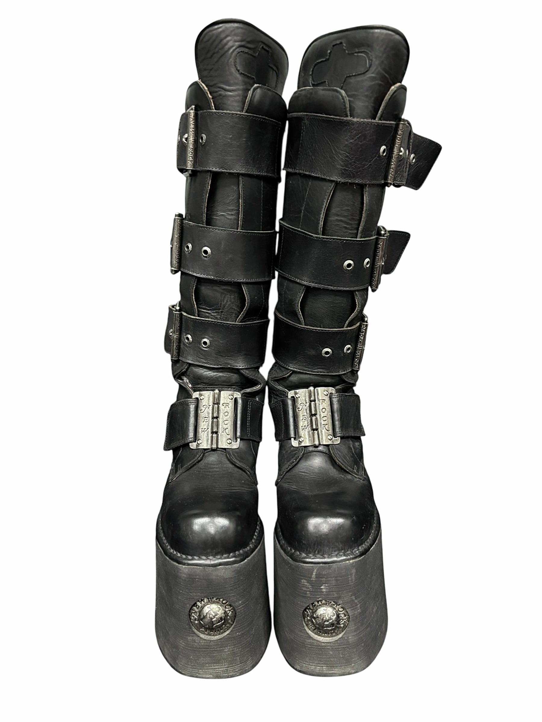 Vintage 90s New Rock knee-high neptuno platform boots size 40