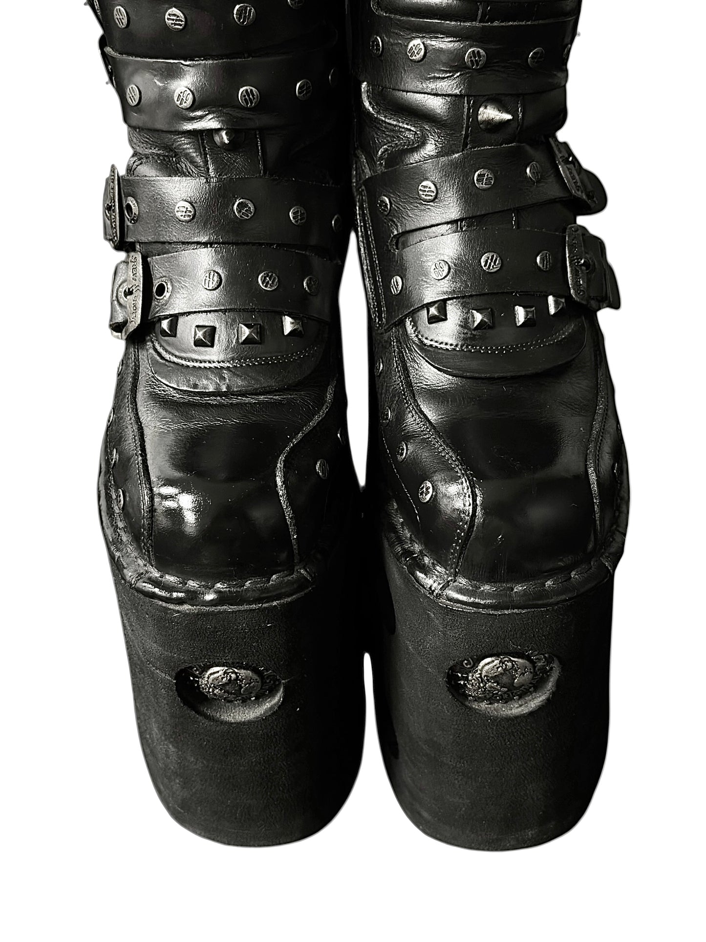 Super rare, vintage New Rock studded double neptuno knee high platform boots size 40