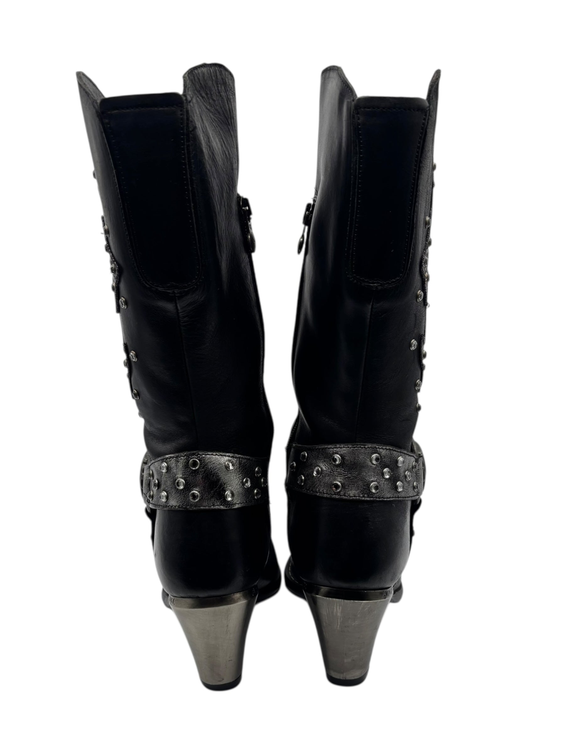 Vintage New Rock grey flame biker heels size 42