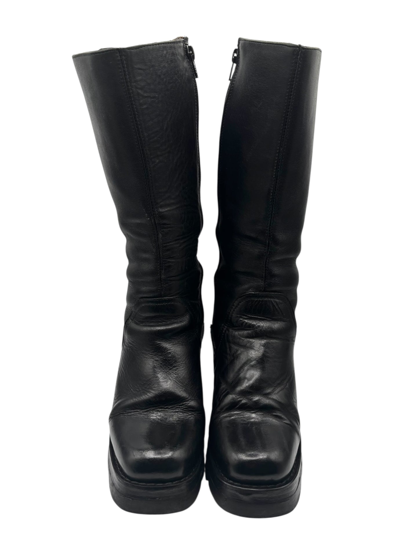 Beautiful vintage 90s Destroy knee high black block platform boots size 38