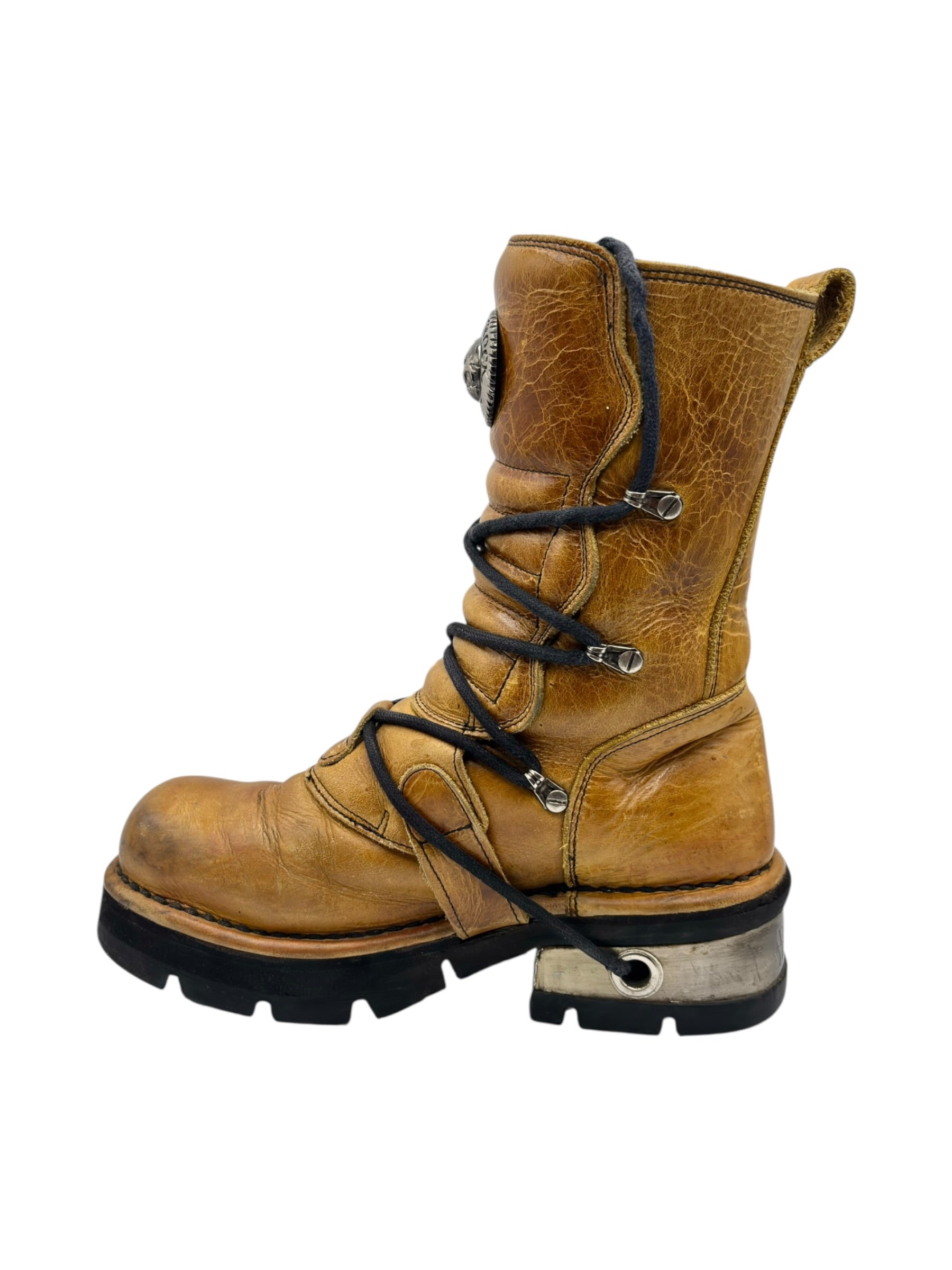 Vintage New Rock yellow raised heel leather boots size 39