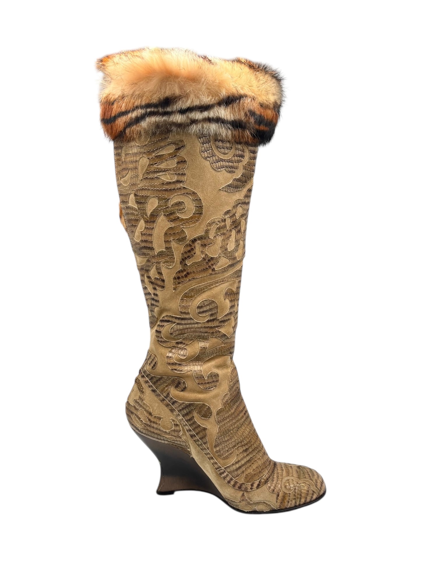 Beautiful vintage El Dantes golden brown fur leather boots size 40