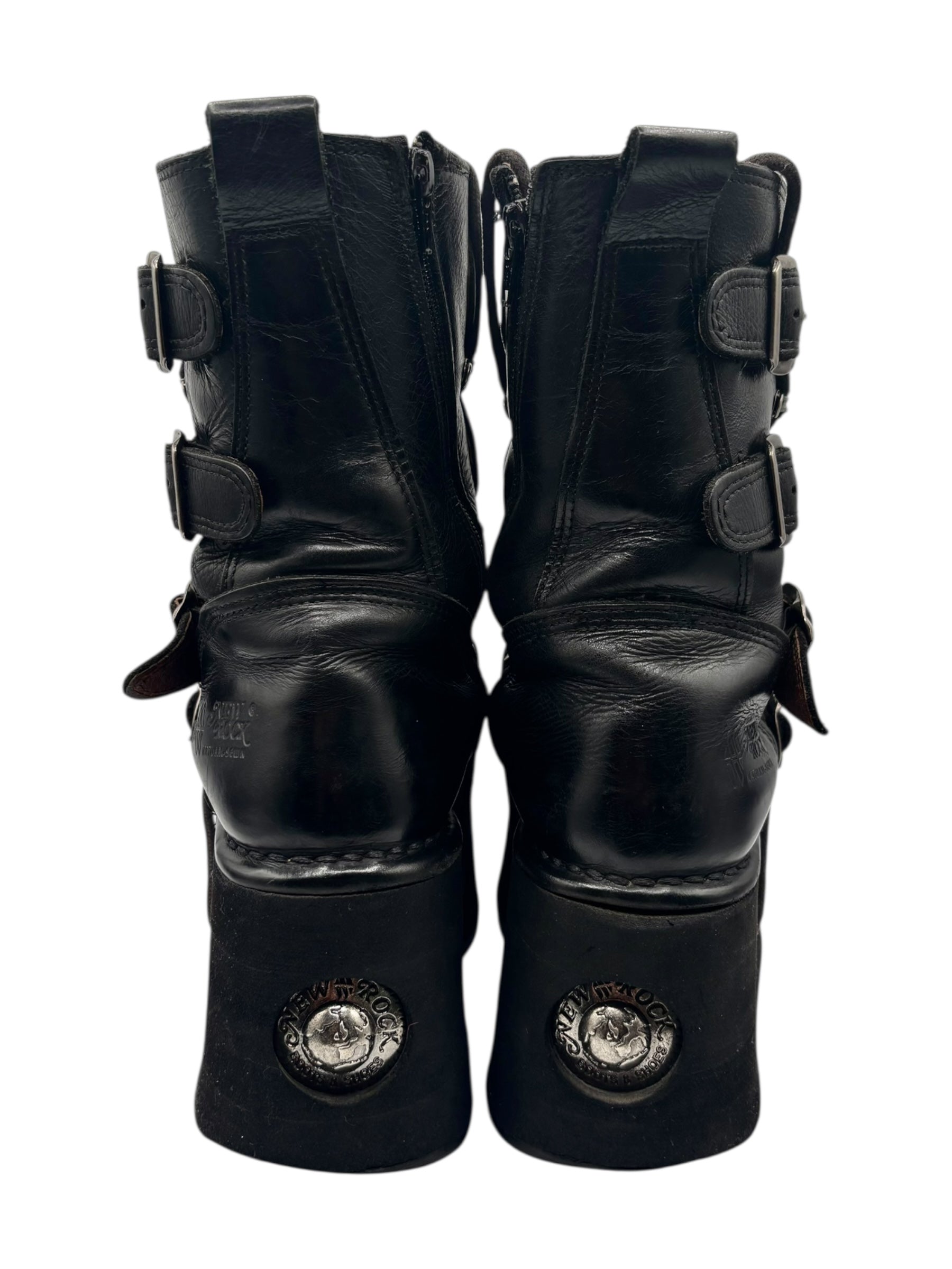 Vintage 90s New Rock mid-calf leather Neptuno platform boots size 40