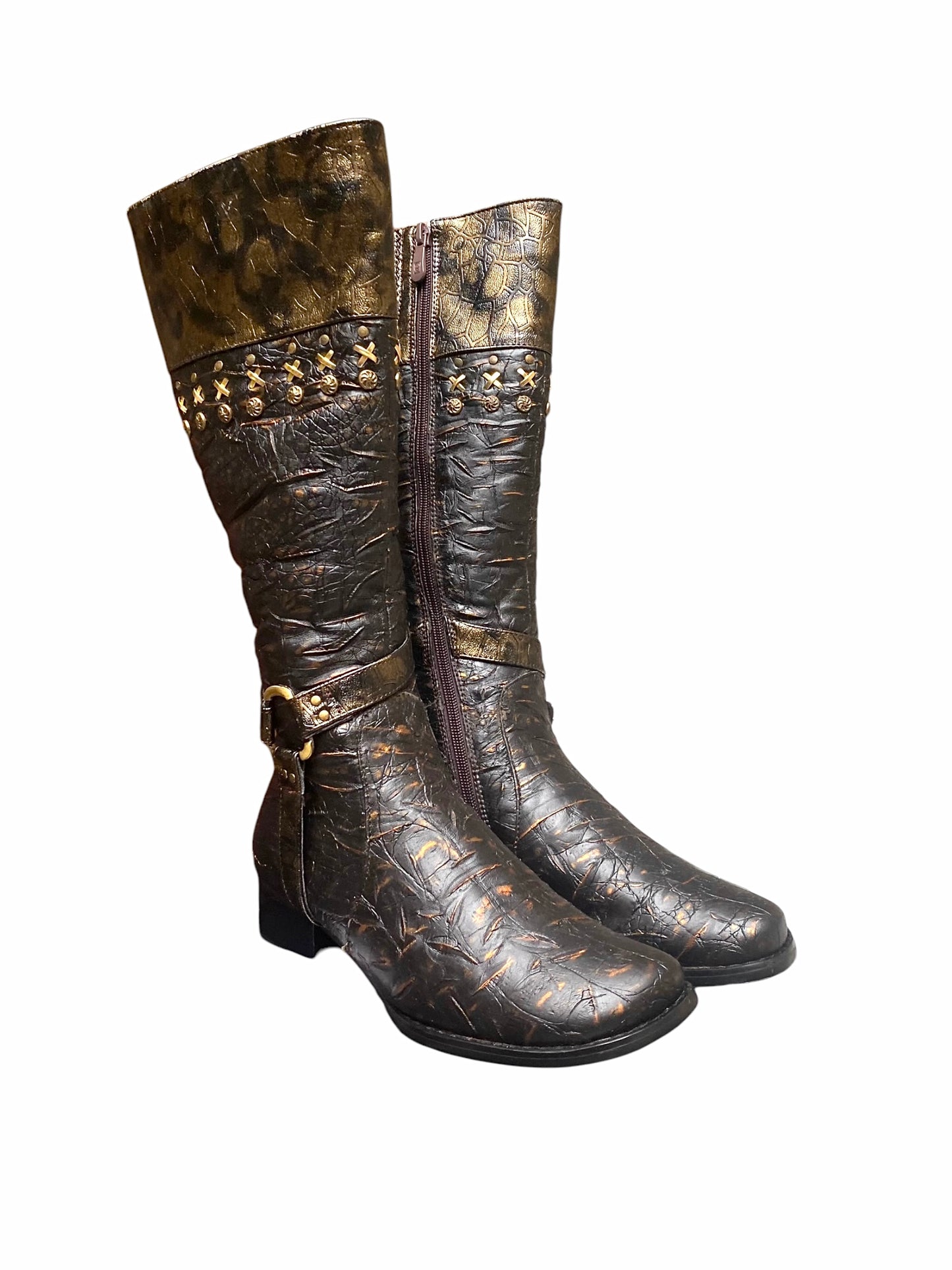 Vintage leather golden pattern boots. size 37