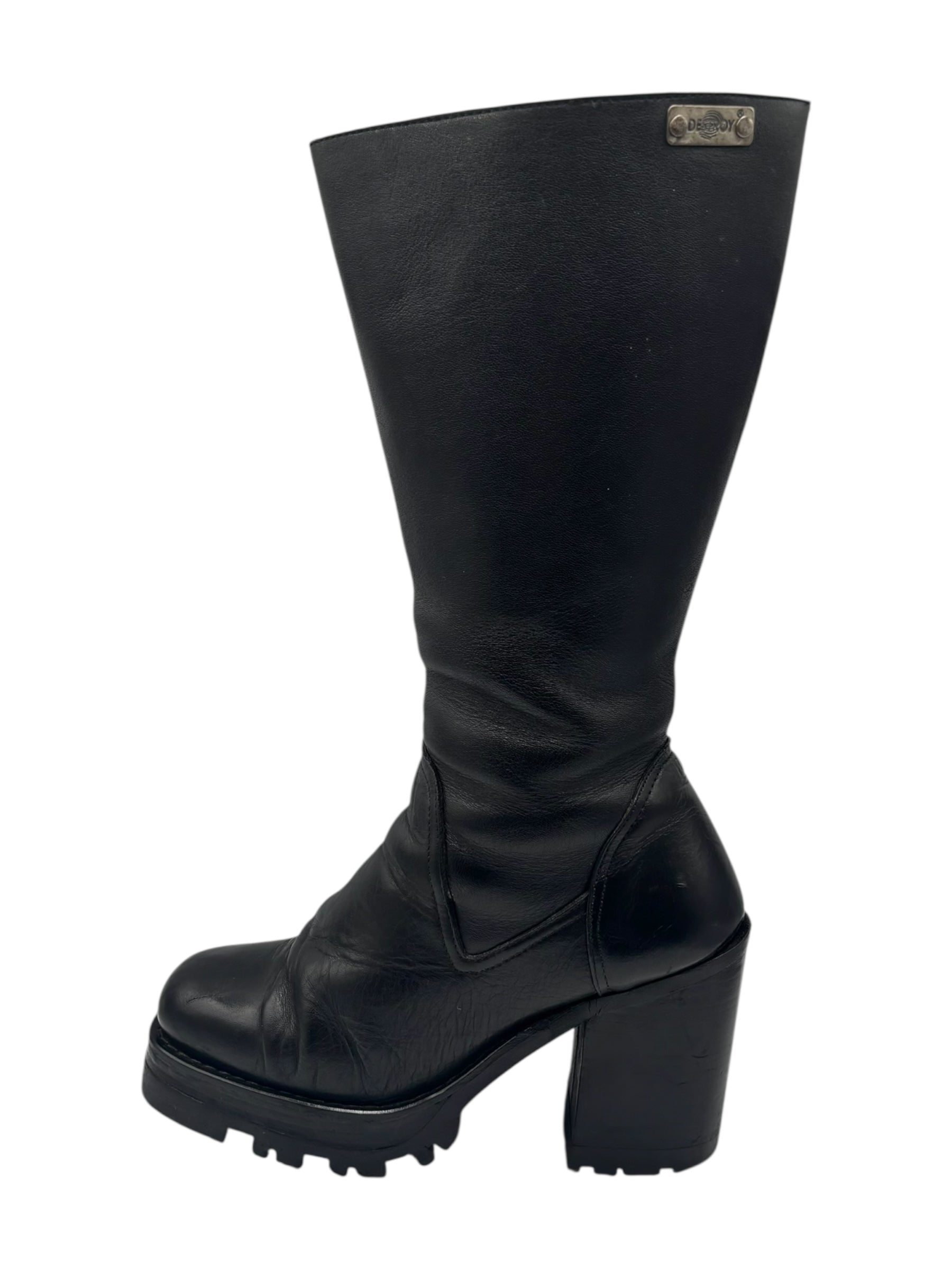 Beautiful vintage 90s Destroy knee high black block platform boots size 38