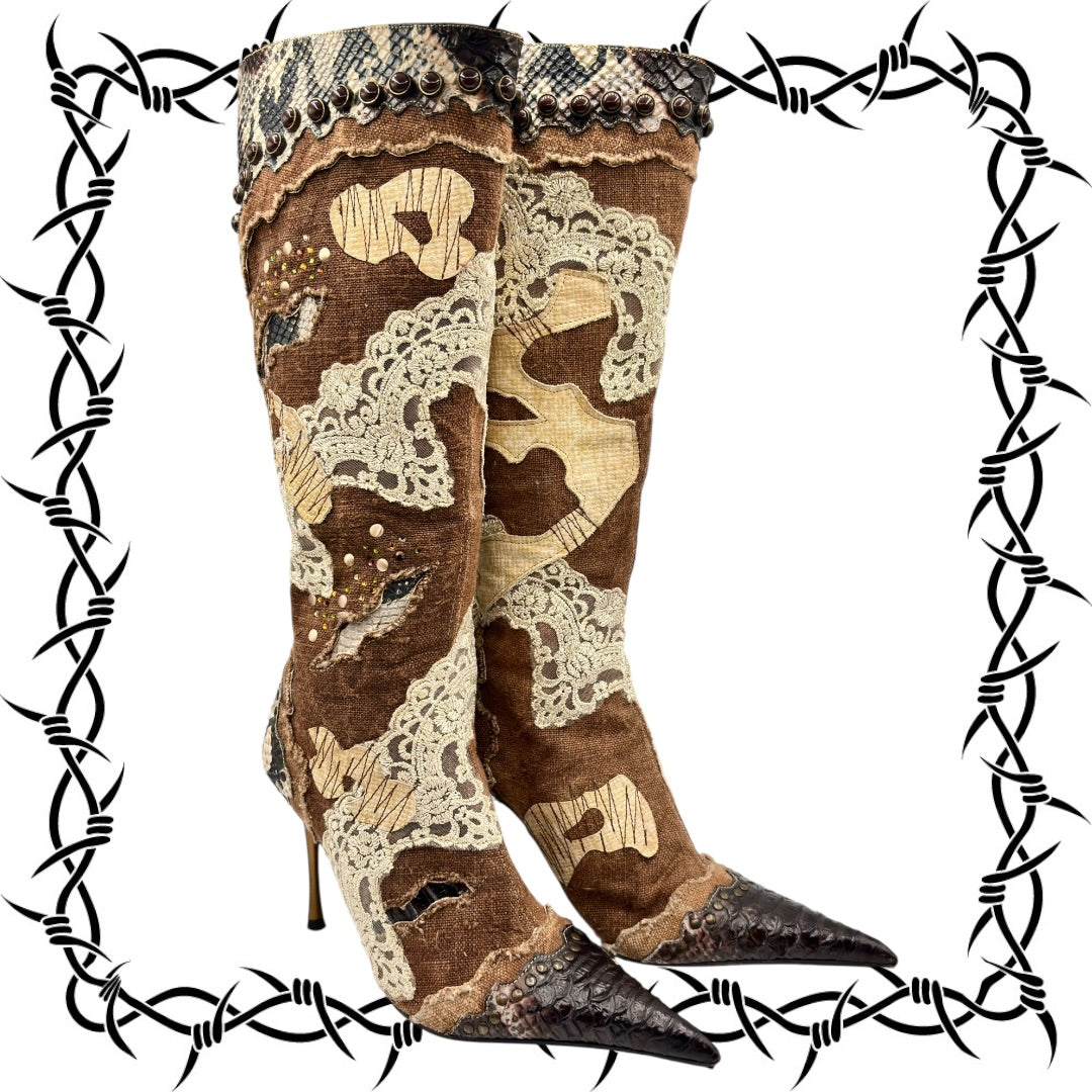 Vintage El Dantes knee high patterned boots size 37