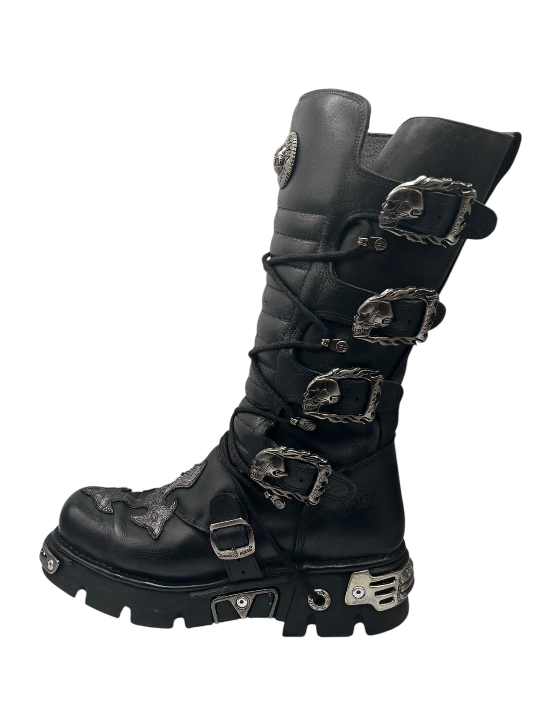 Vintage New Rock knee high leather cross boots size 46