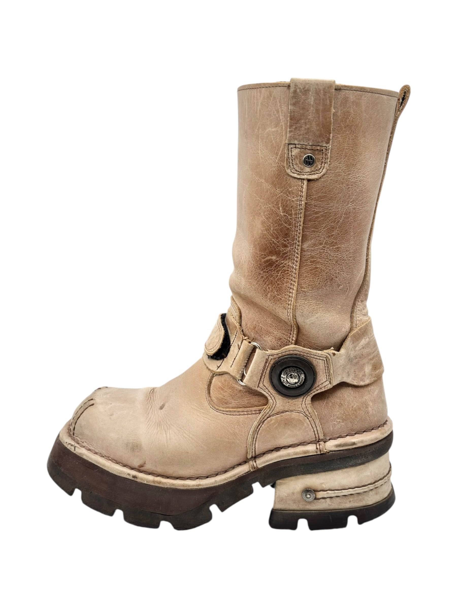 Vintage New Rock beige leather biker boots size 40