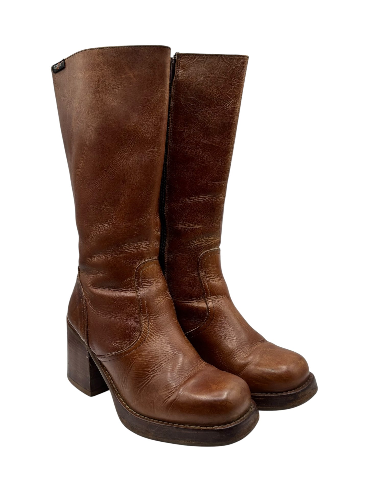 Vintage Destroy knee high block platform leather boots size 40