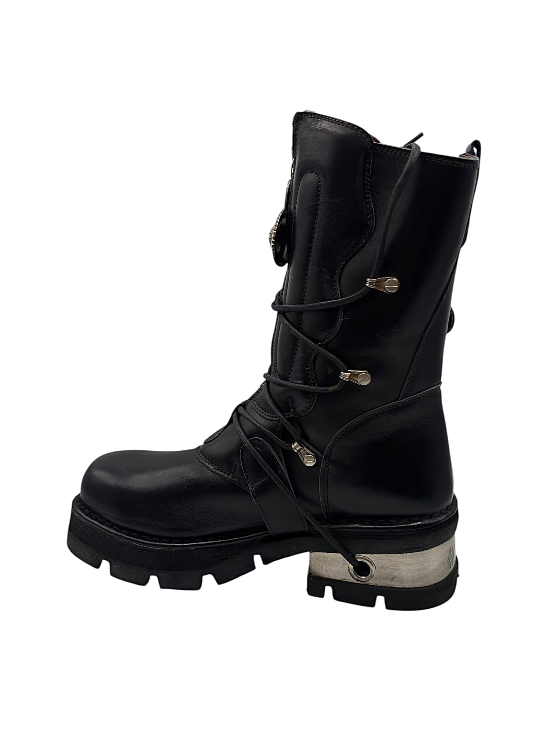 Vintage New Rock buckled raised-heel mid-calf leather boots size 41