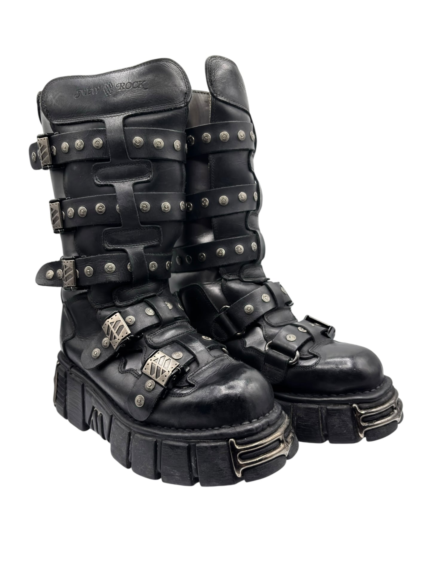 Vintage New Rock knee high studded platform boots size 43