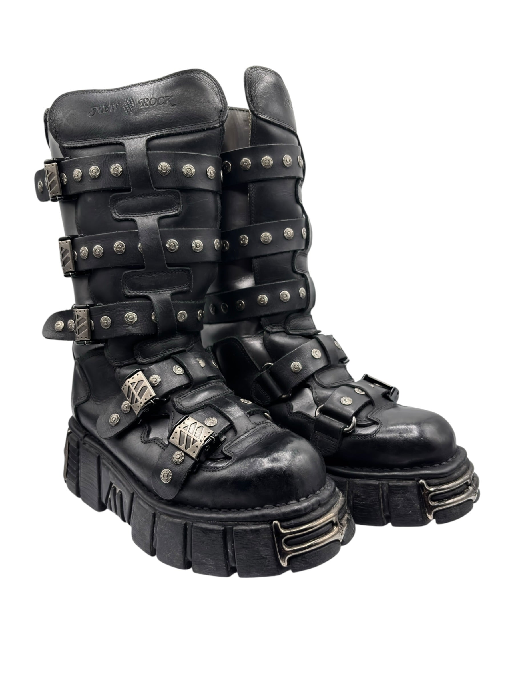 Vintage New Rock knee high studded platform boots size 43