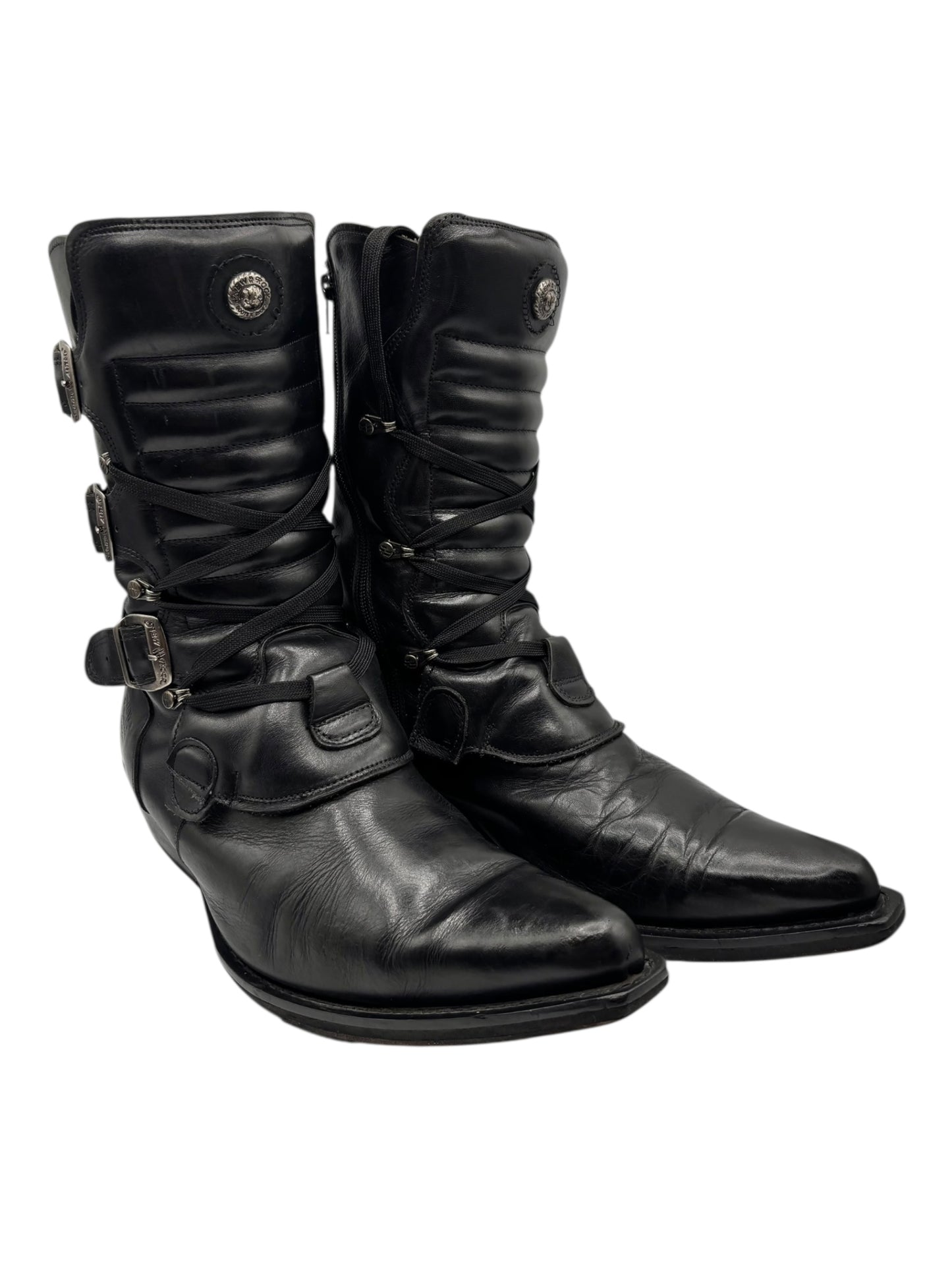 Beautiful vintage New Rock black leather cowboy boots size 44