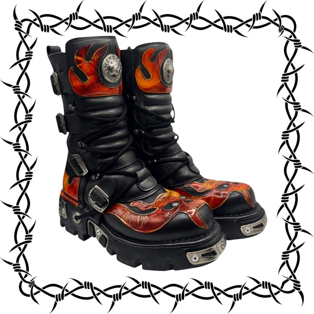Vintage New Rock mid-calf flame reactor boots size 42