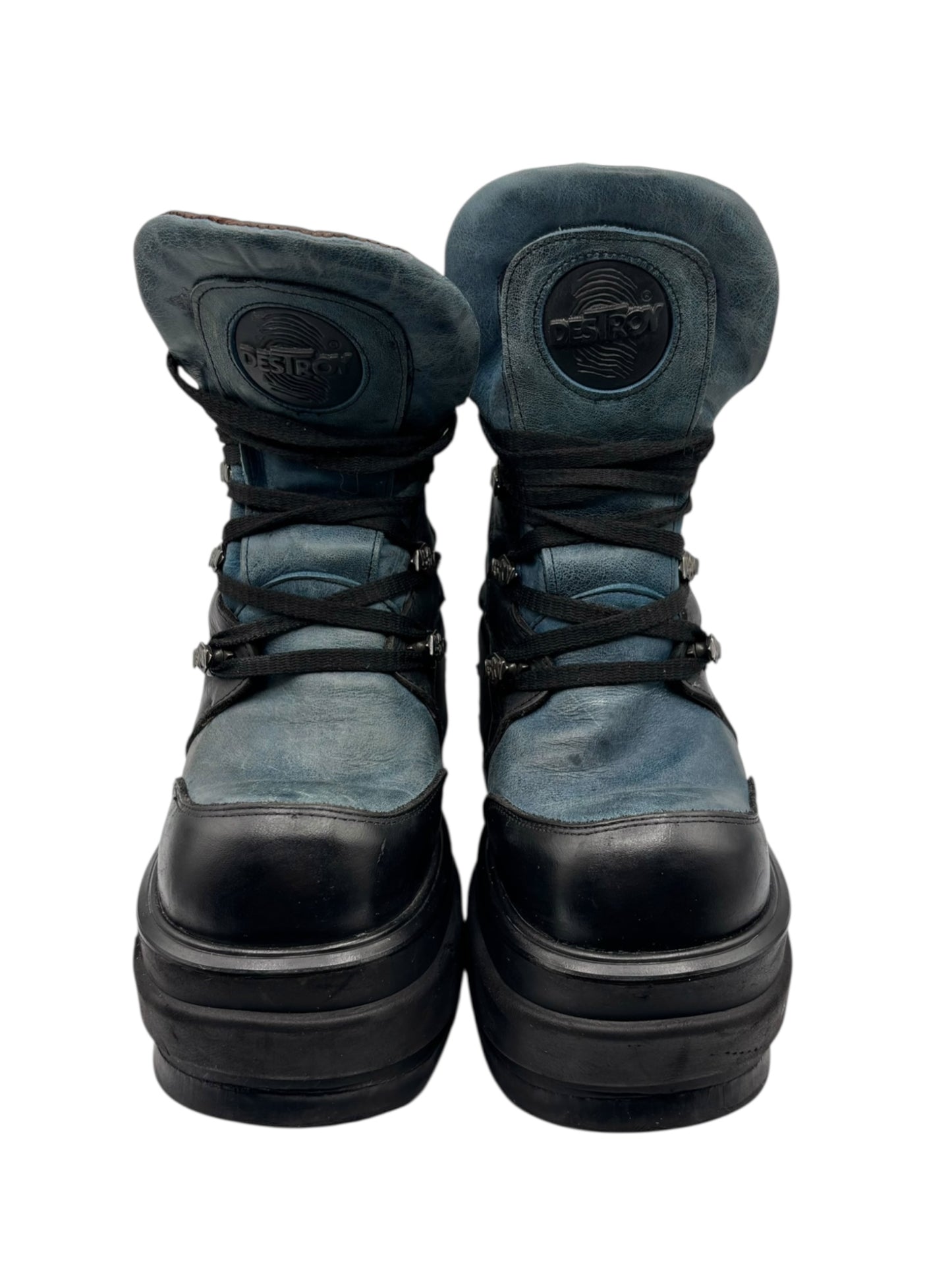 Vintage Destroy blue platform boots size 38