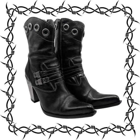 Vintage New Rock leather witch heels size 40