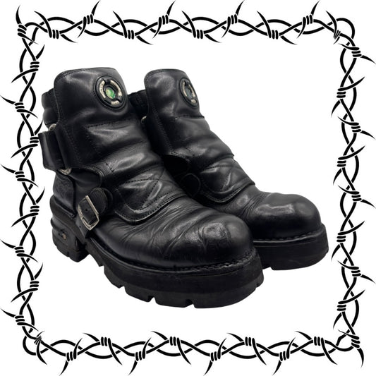 Vintage New Rock raised heel leather boots size 45