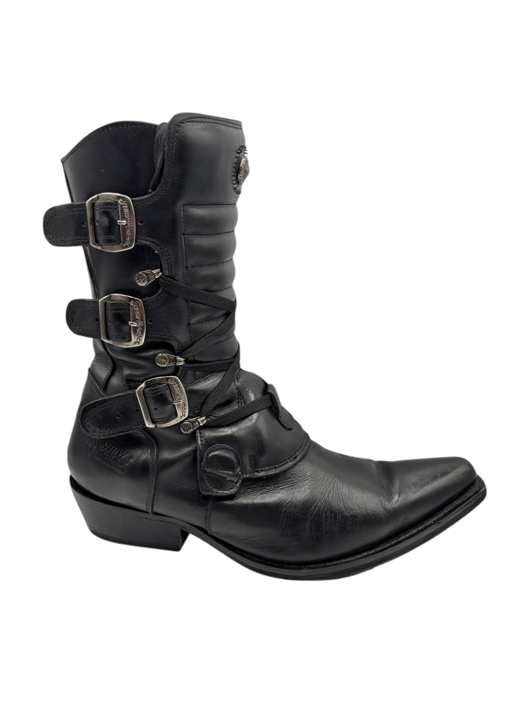 Beautiful vintage New Rock black leather cowboy boots size 44