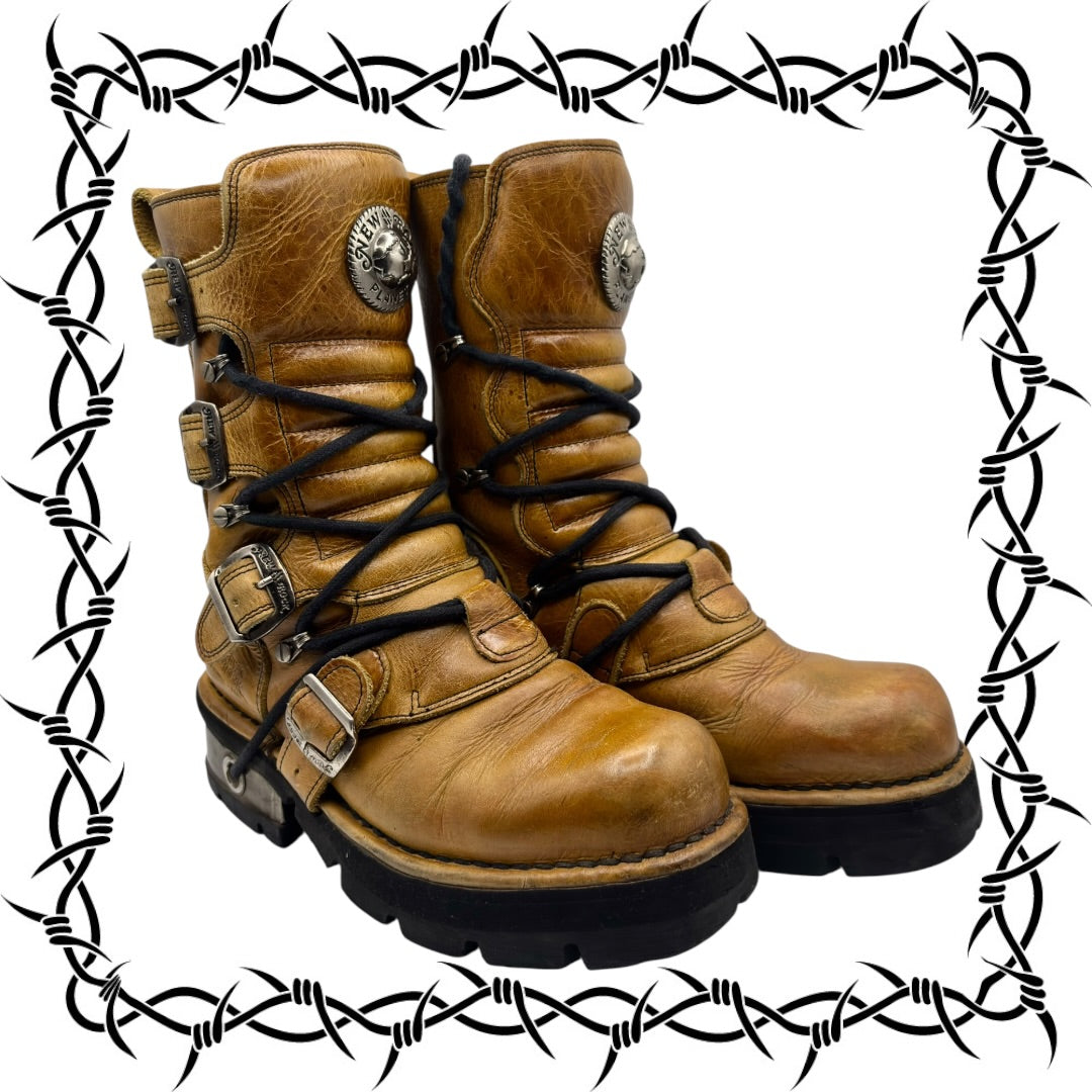 Vintage New Rock yellow raised heel leather boots size 39