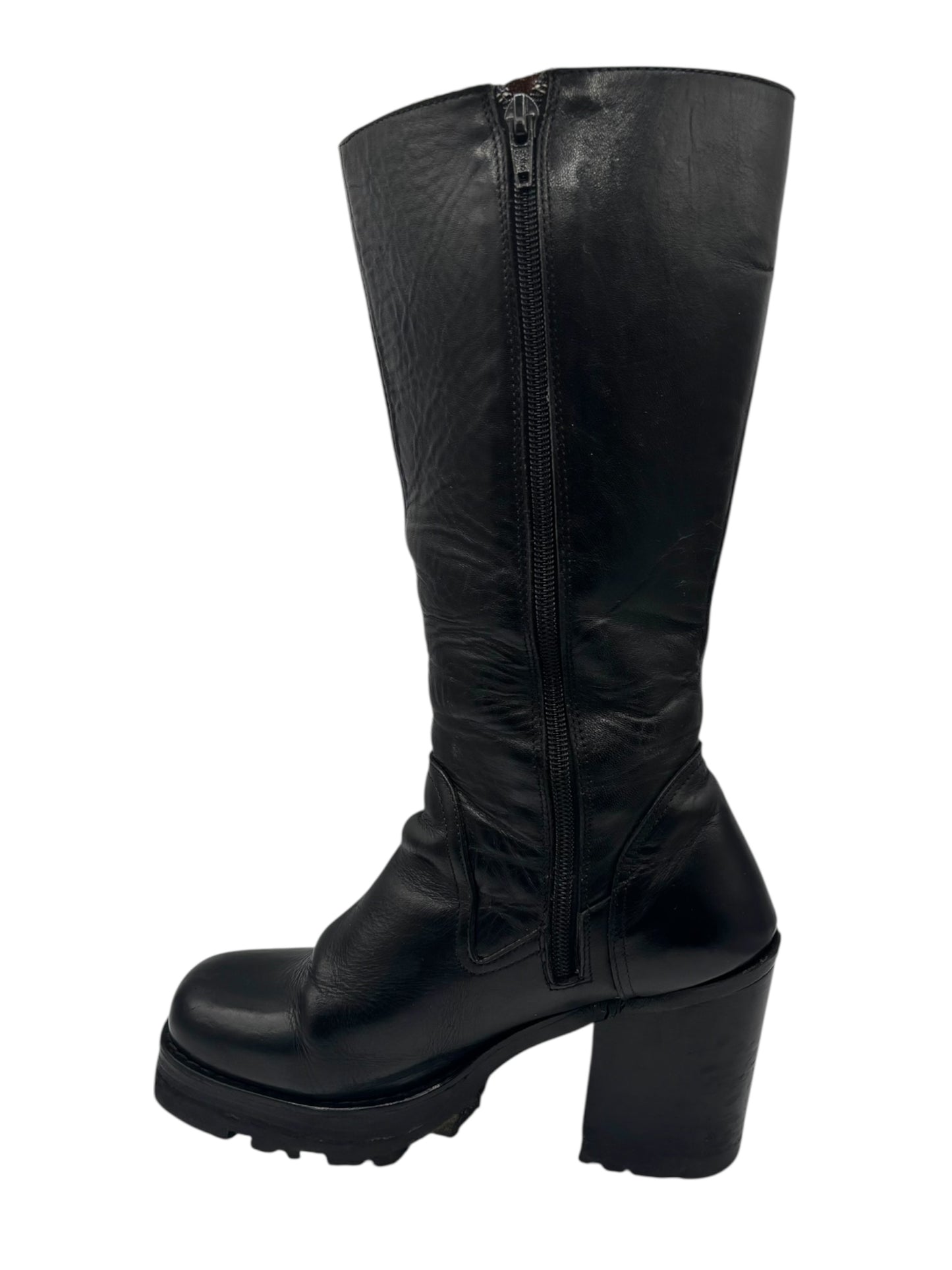 Beautiful vintage 90s Destroy knee high black block platform boots size 38