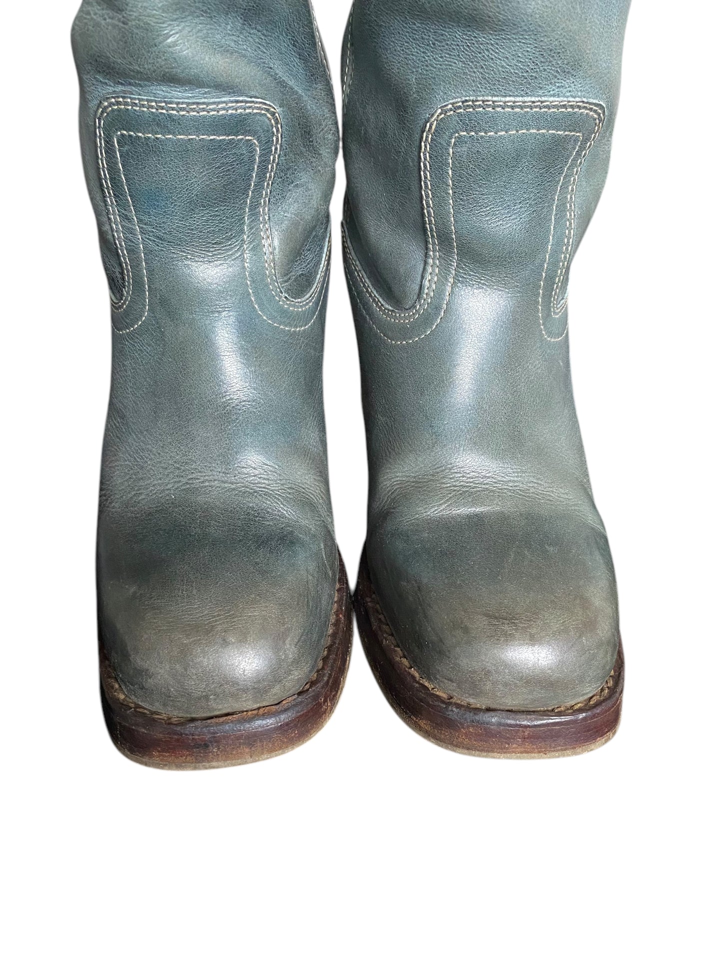 Vintage Destroy jade green block platform leather boots size 41