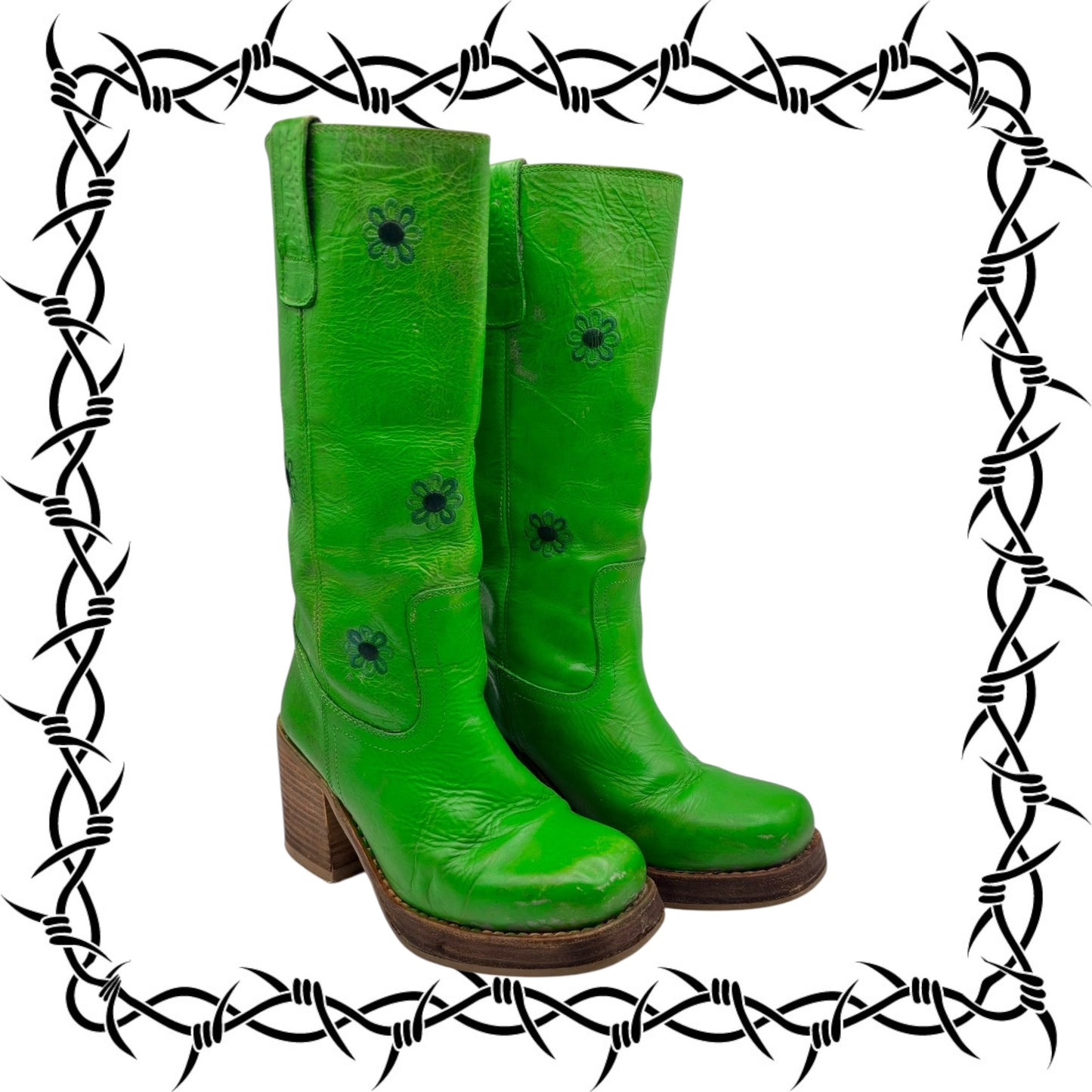 Vintage Destroy green leather boots size 37