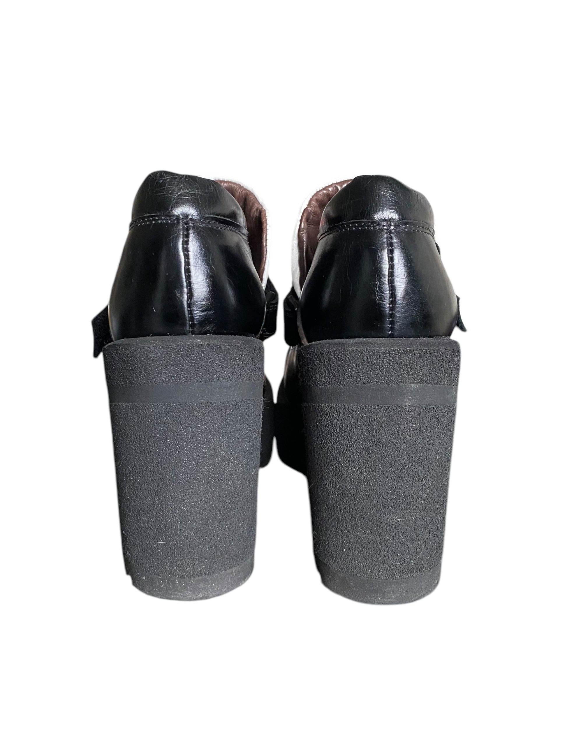 Vintage Destroy black and white leather loafers size 40