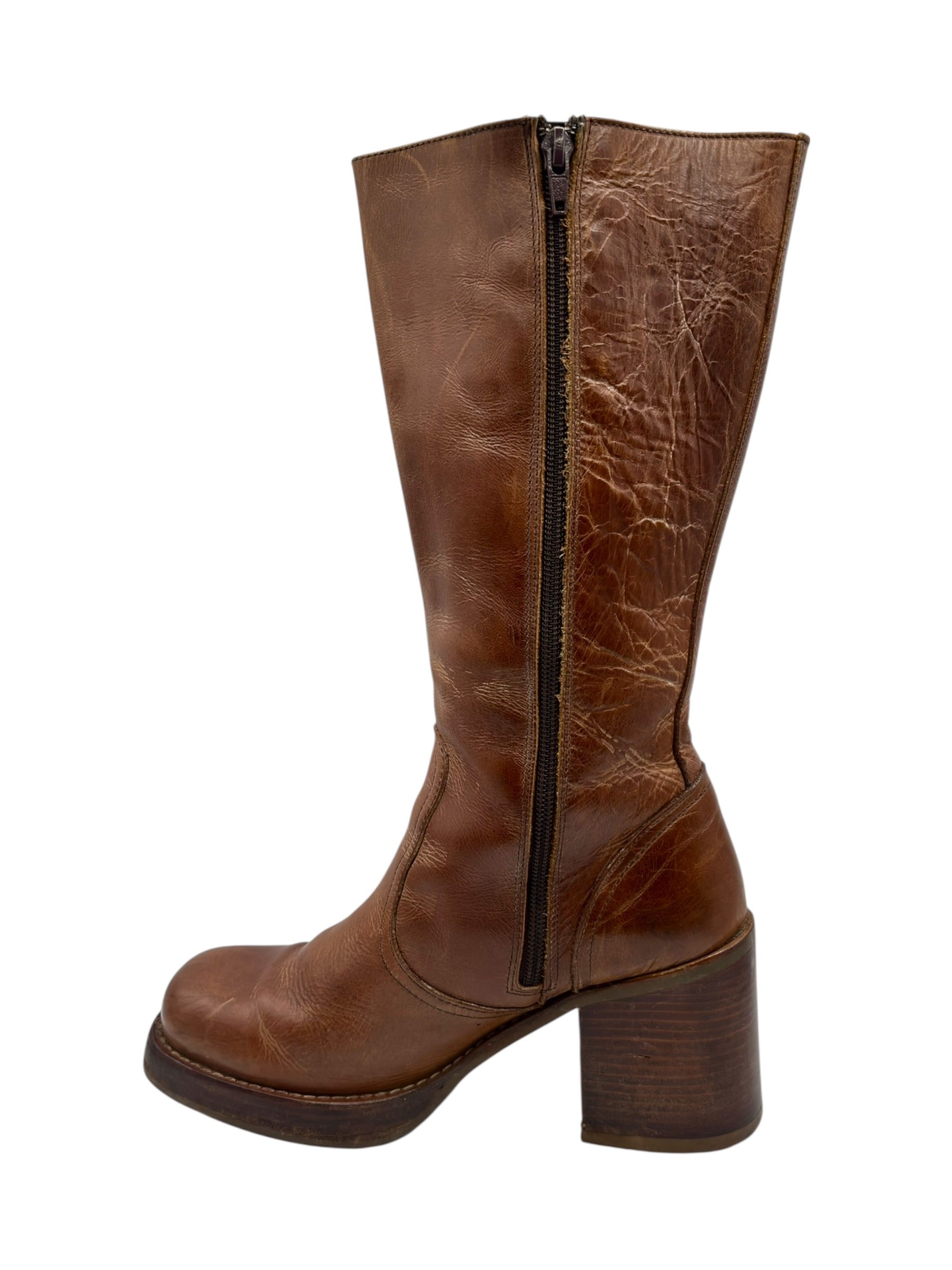 Vintage Destroy knee high block platform leather boots size 40