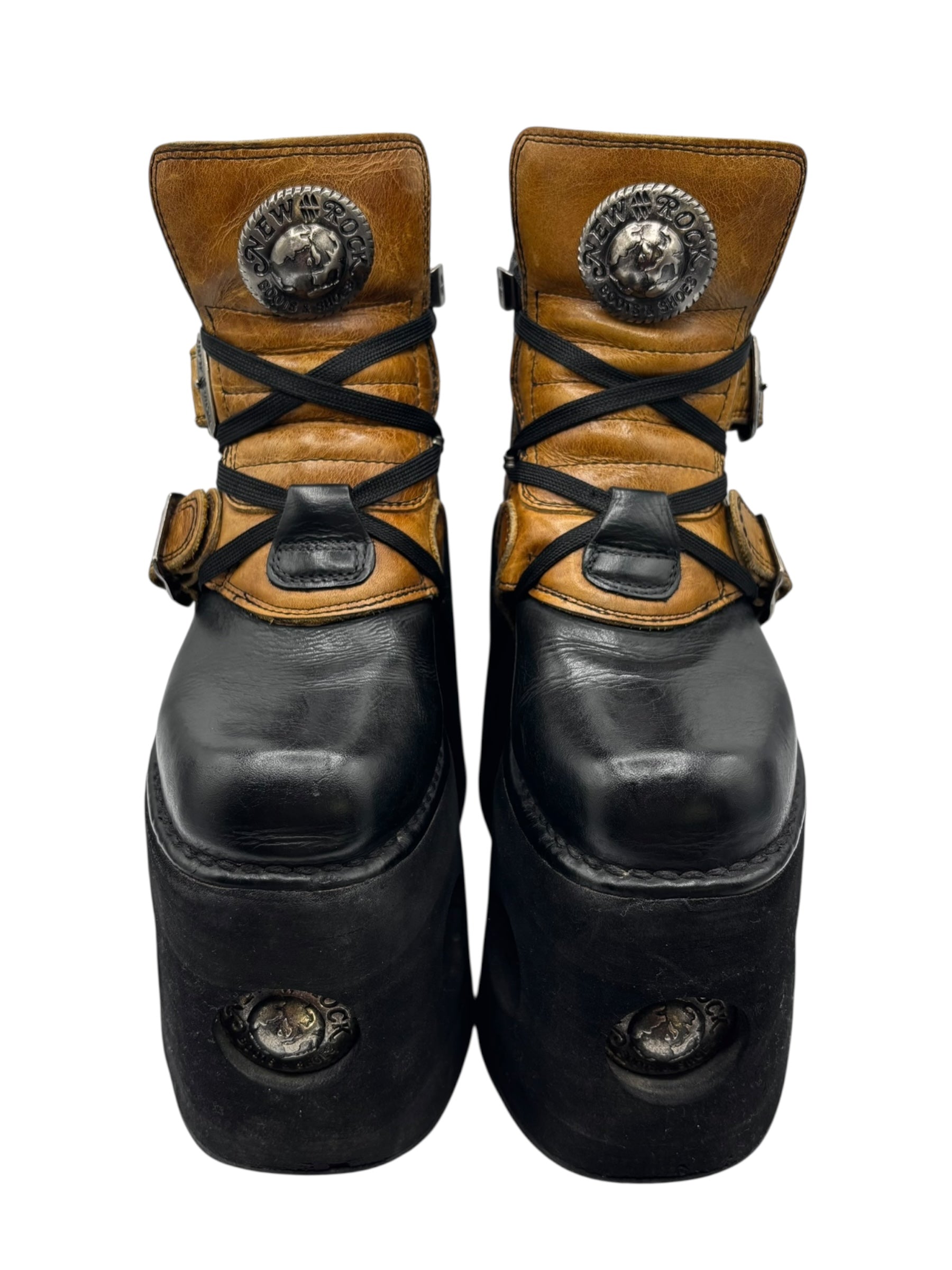 Vintage 90s New Rock jupiter black and yellow platform boots size 36