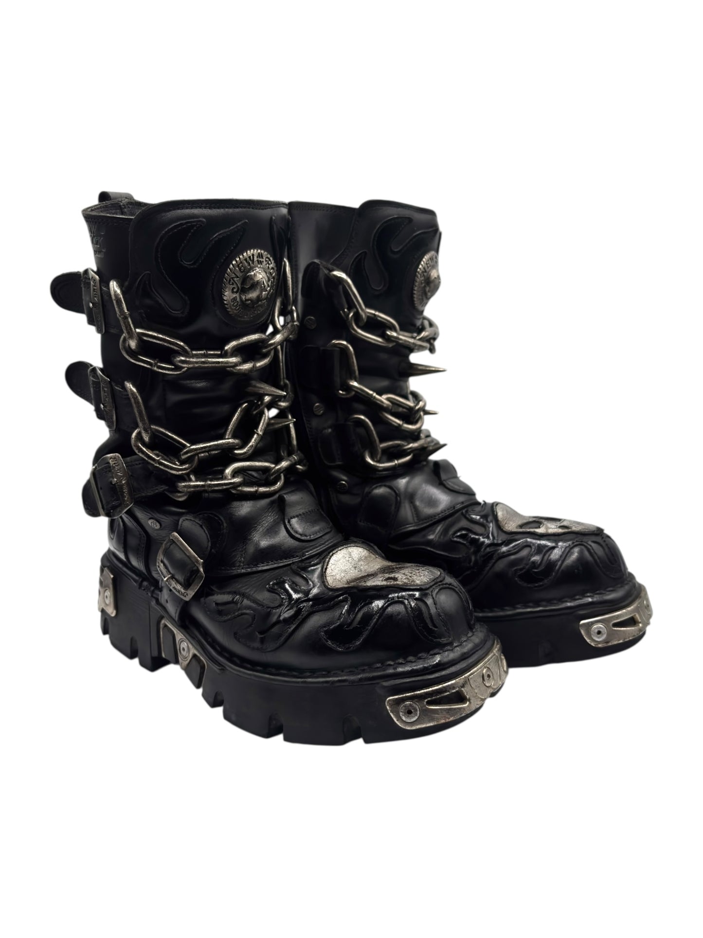 Vintage New Rock chained skull leather boots