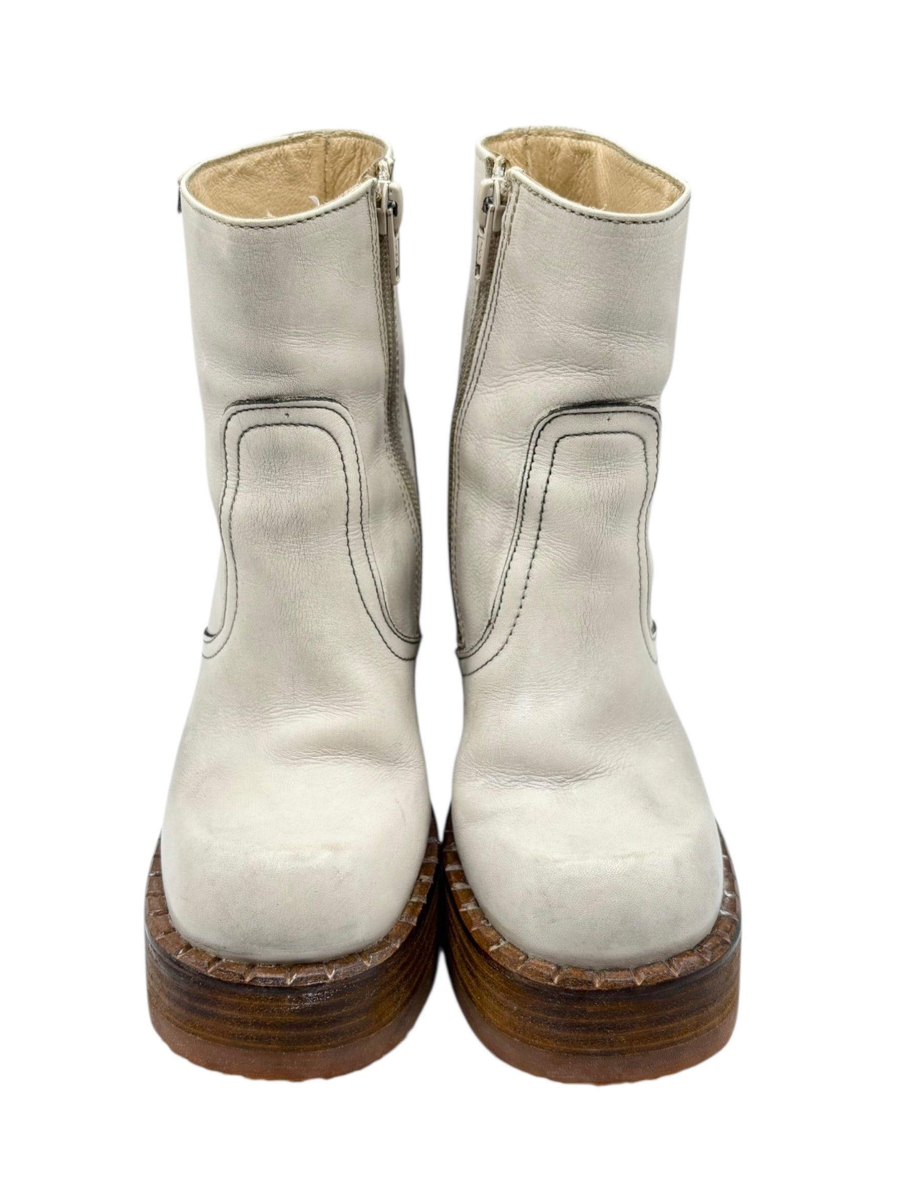 Beautiful vintage 90s Destroy ankle cream block platform boots size 35