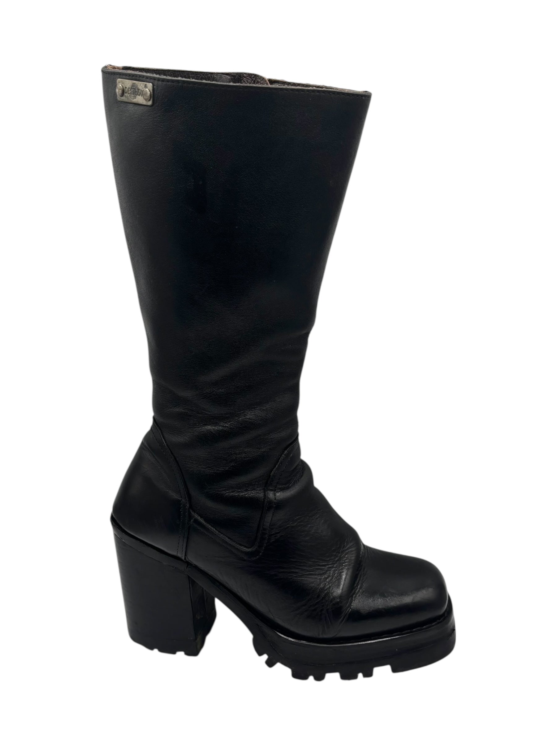 Beautiful vintage 90s Destroy knee high black block platform boots size 38