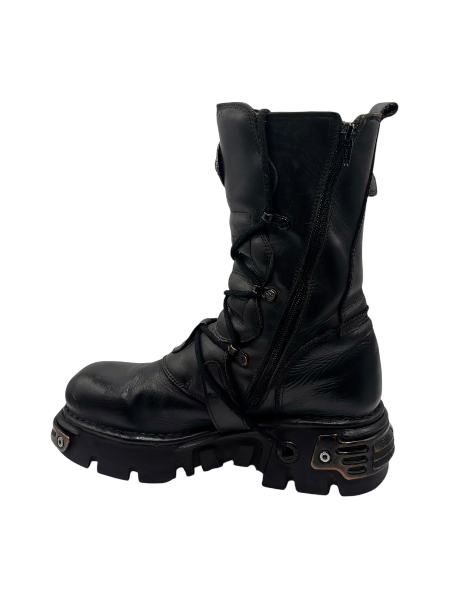 Vintage New Rock black mid-calf reactor leather boots